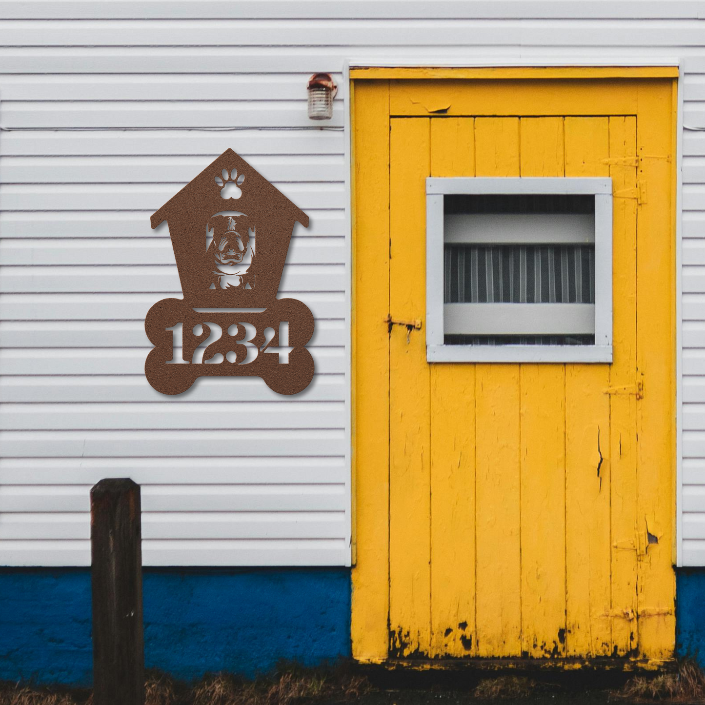 Bulldog Dog House Number Sign: A Tail-Wagging Touch