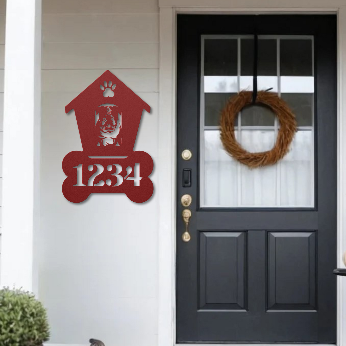 Bulldog Dog House Number Sign: A Tail-Wagging Touch