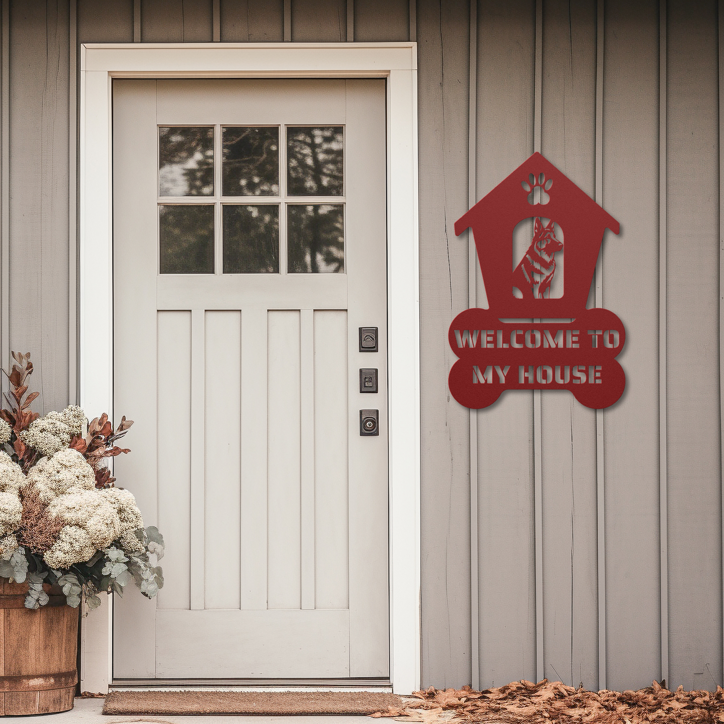 German Shepherd Welcome Dog House Metal Sign: A Warm Greeting for Your Home