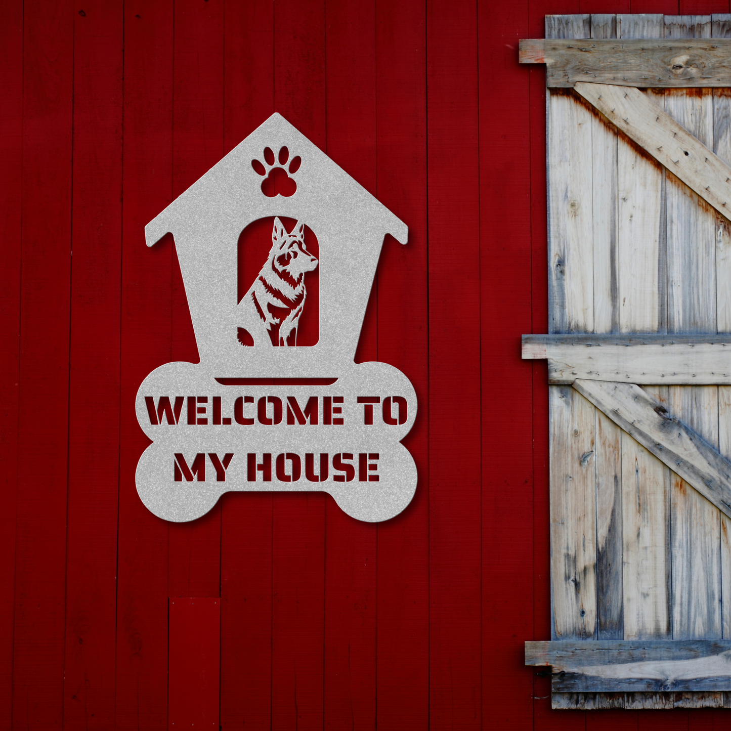 German Shepherd Welcome Dog House Metal Sign: A Warm Greeting for Your Home
