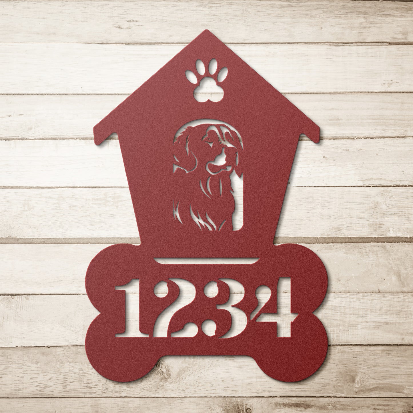 Golden Retriever Dog House Number Metal Sign: A Tail-Wagging Touch