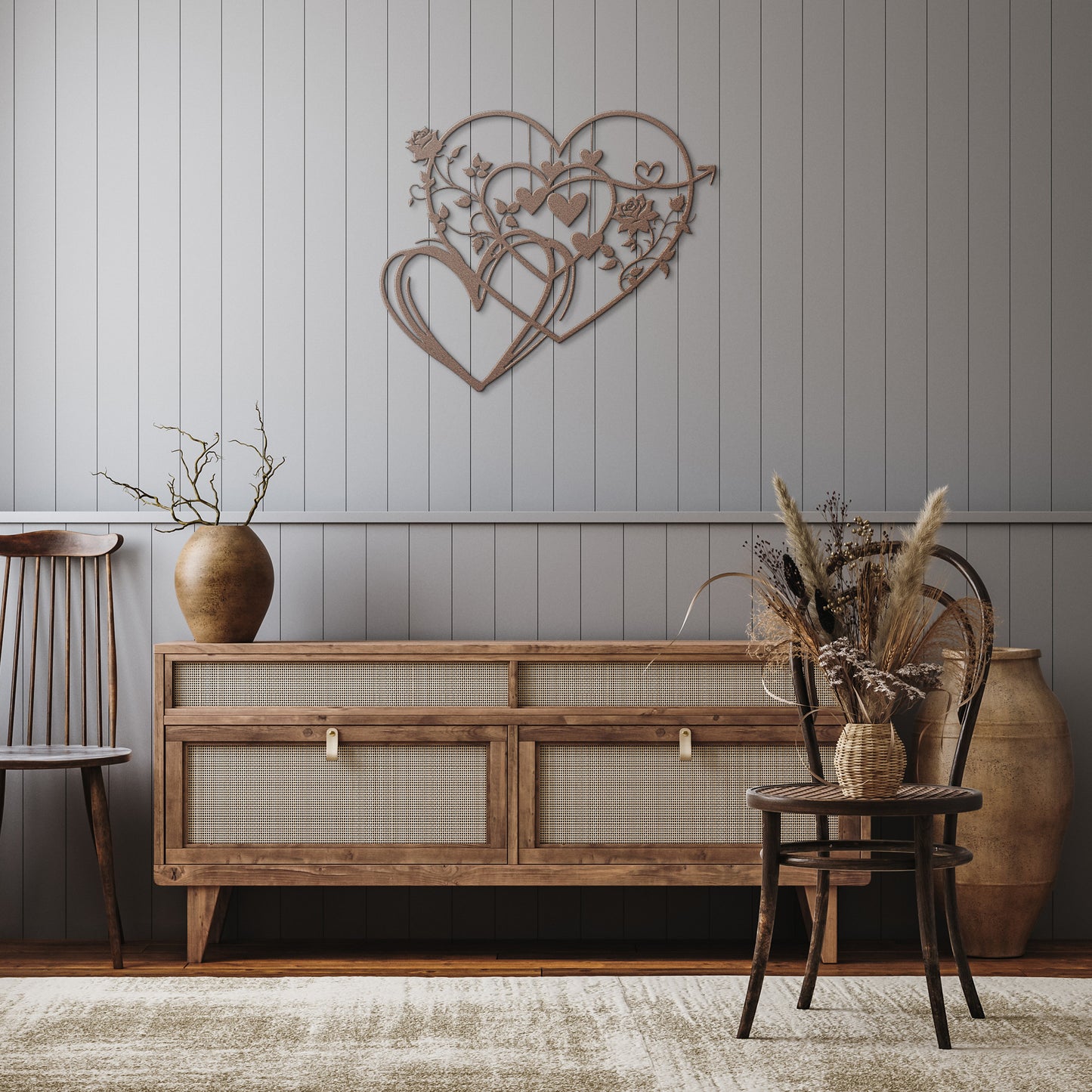 Whimsical Hearts and Roses Metal Wall Art: A Floral Love Story