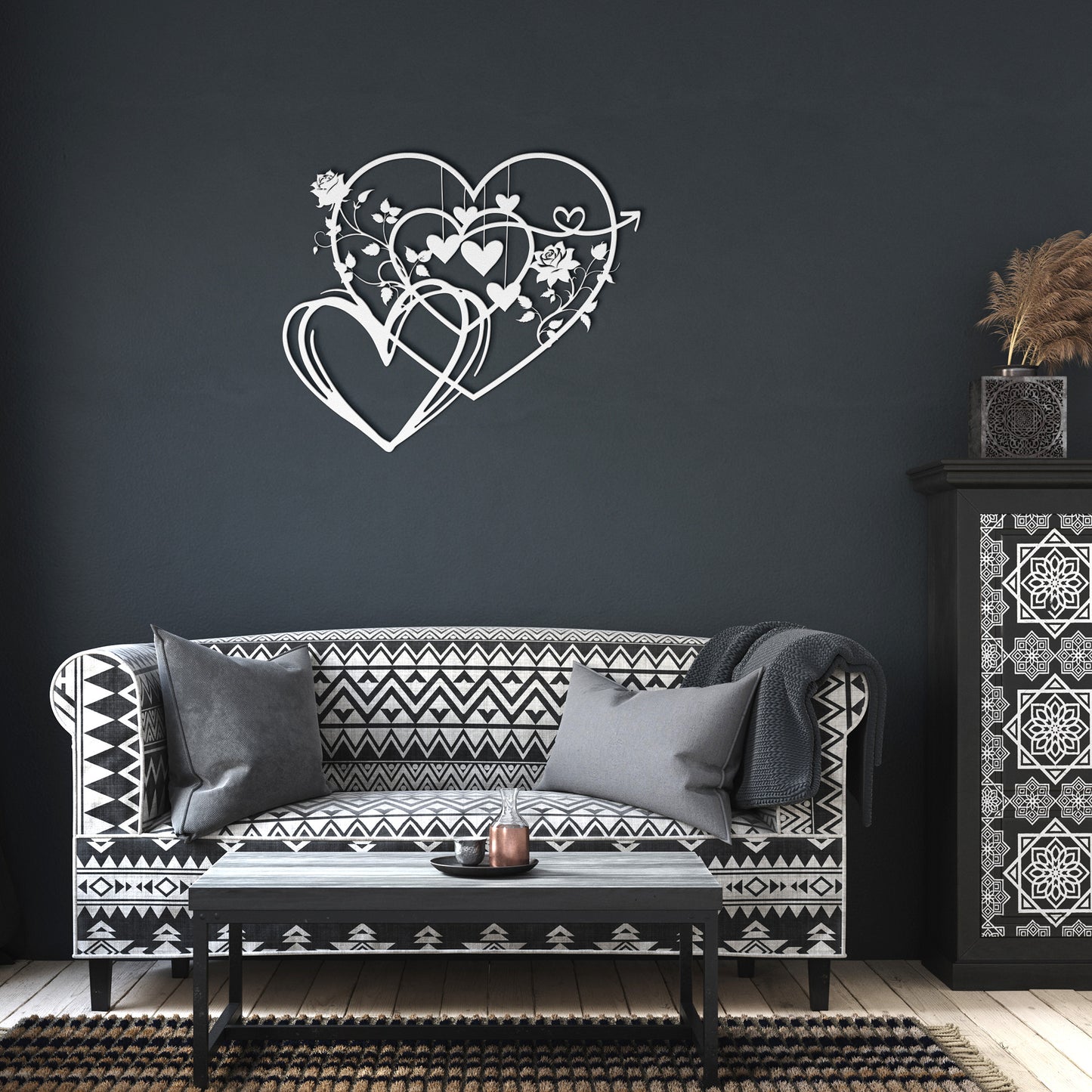 Whimsical Hearts and Roses Metal Wall Art: A Floral Love Story
