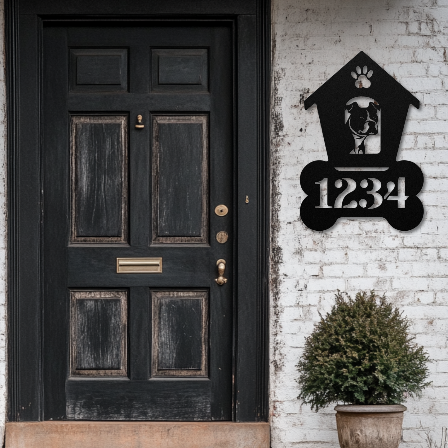 Pitbull Dog House Number Metal Sign: A Tail-Wagging Touch