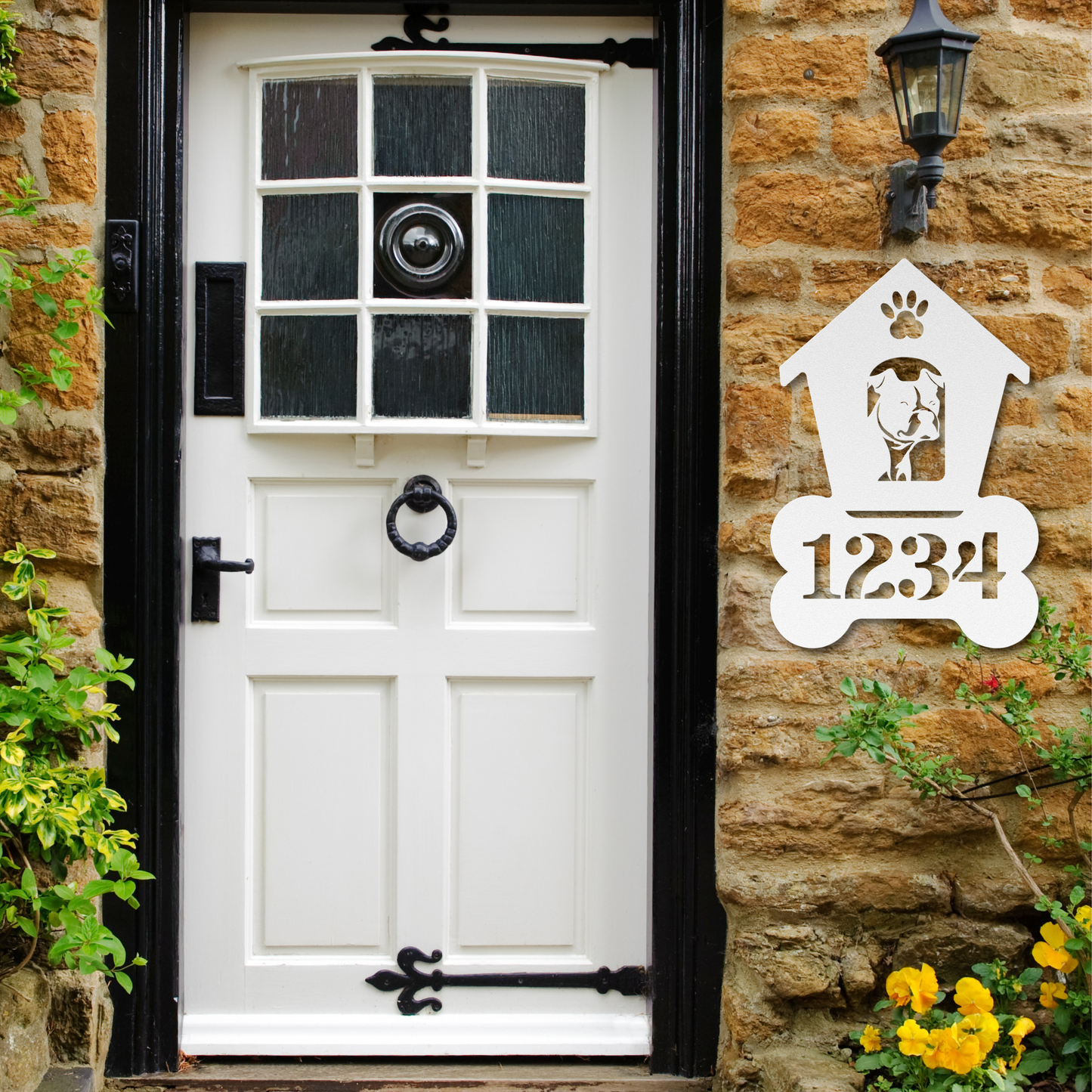 Pitbull Dog House Number Metal Sign: A Tail-Wagging Touch