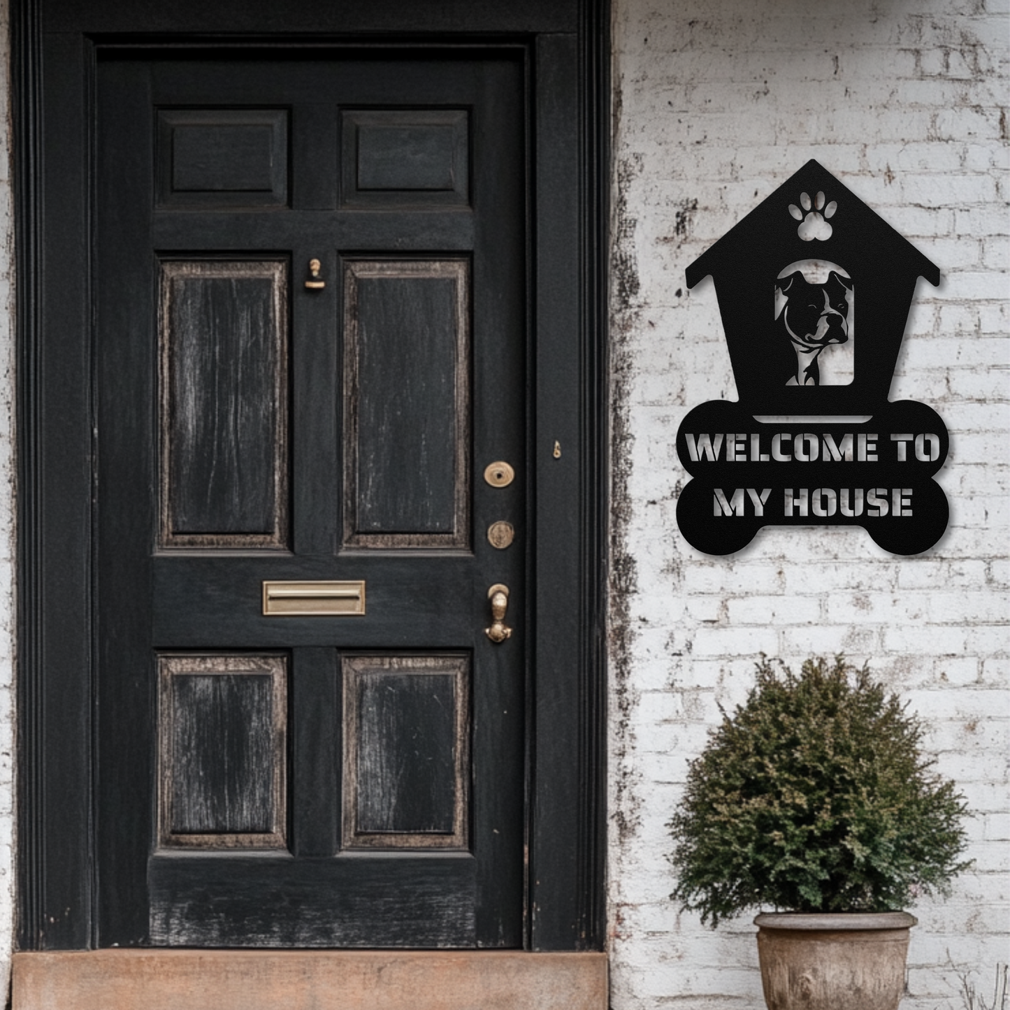 Pitbull Welcome Dog House Metal Sign: A Warm Greeting for Your Home