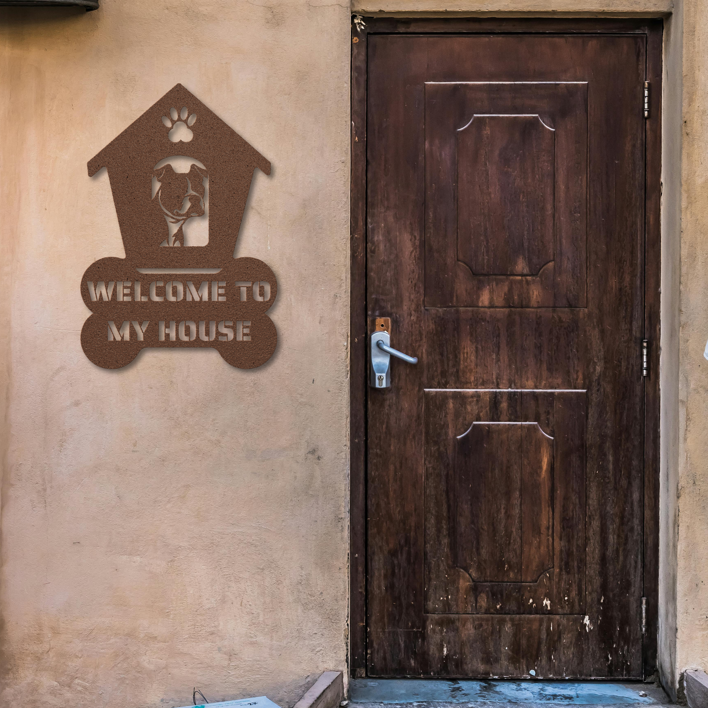 Pitbull Welcome Dog House Metal Sign: A Warm Greeting for Your Home