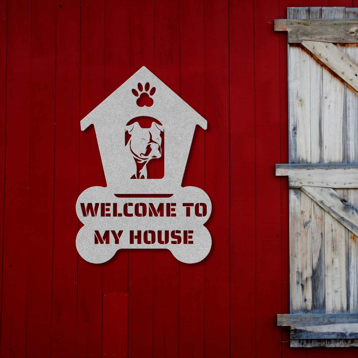 Pitbull Welcome Dog House Metal Sign: A Warm Greeting for Your Home