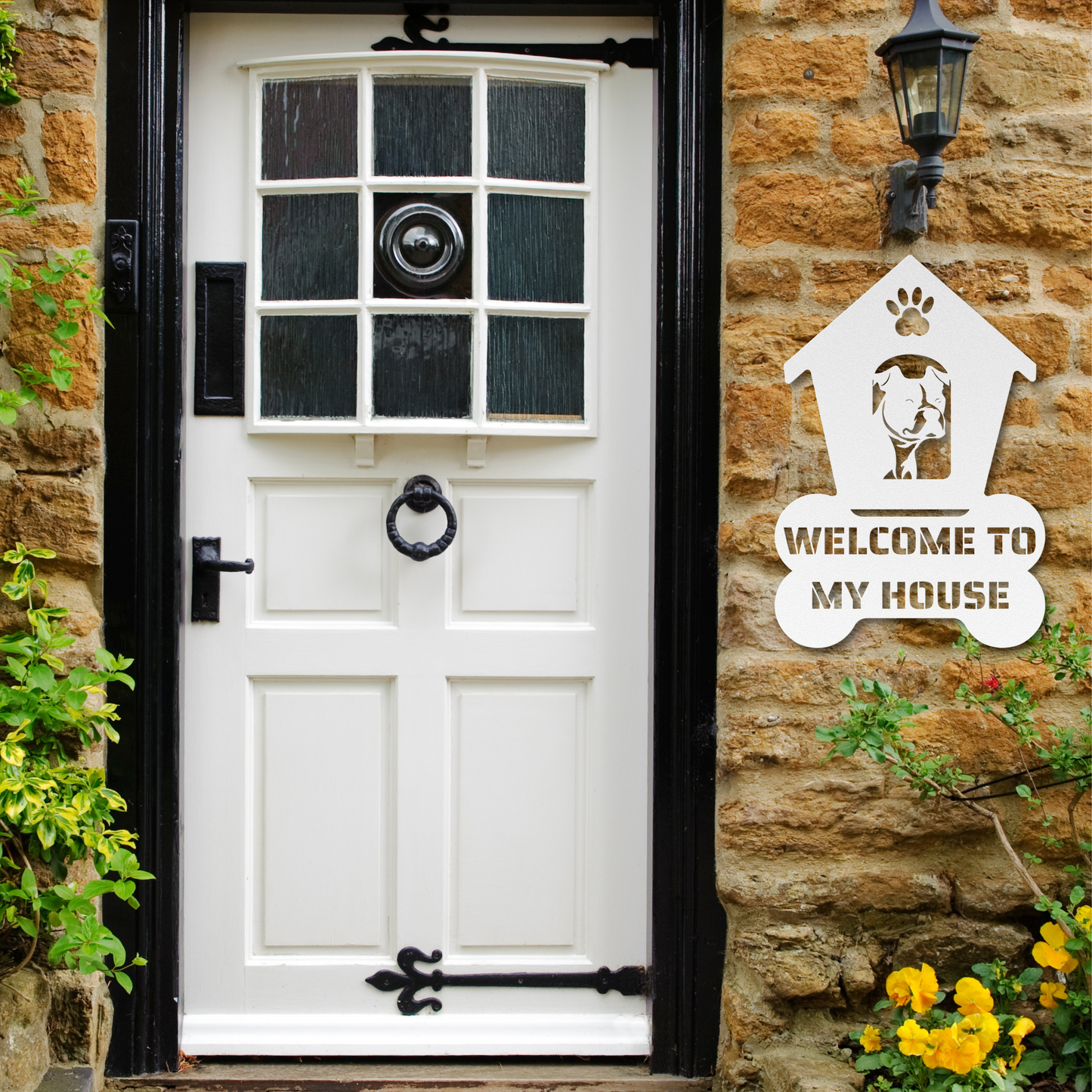 Pitbull Welcome Dog House Metal Sign: A Warm Greeting for Your Home