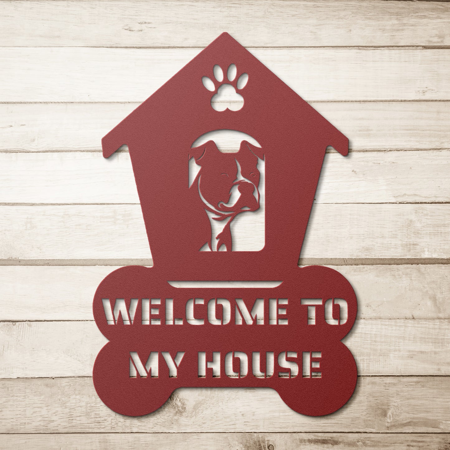 Pitbull Welcome Dog House Metal Sign: A Warm Greeting for Your Home