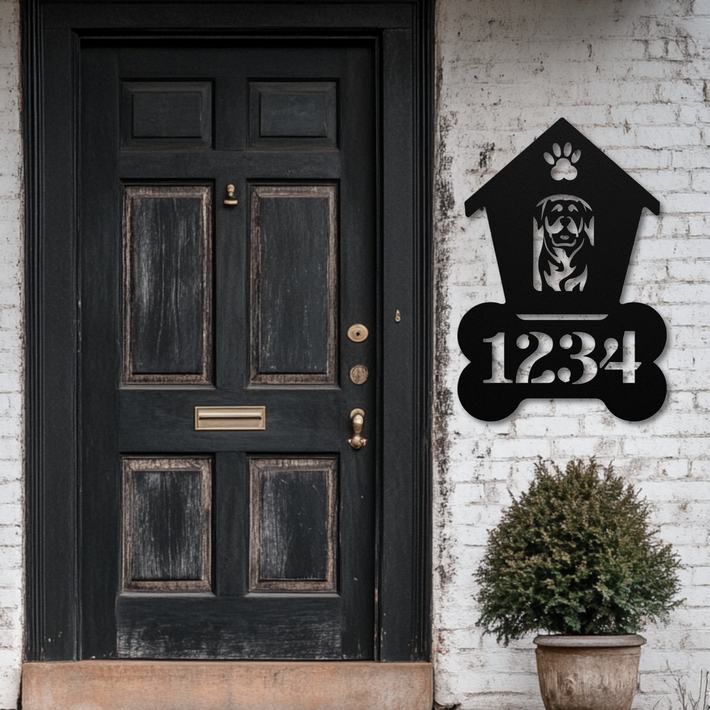 Rottweiler Dog House Number Metal Sign: A Tail-Wagging Touch