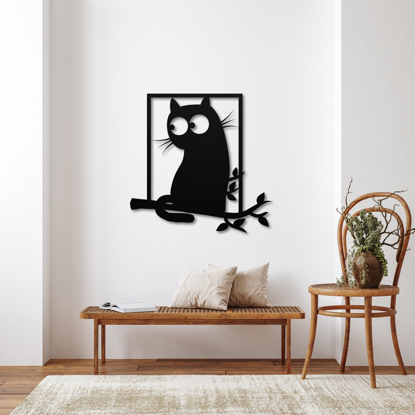 Big Eyed Cat in Tree Metal Wall Art: Purrfect for Cat Lovers