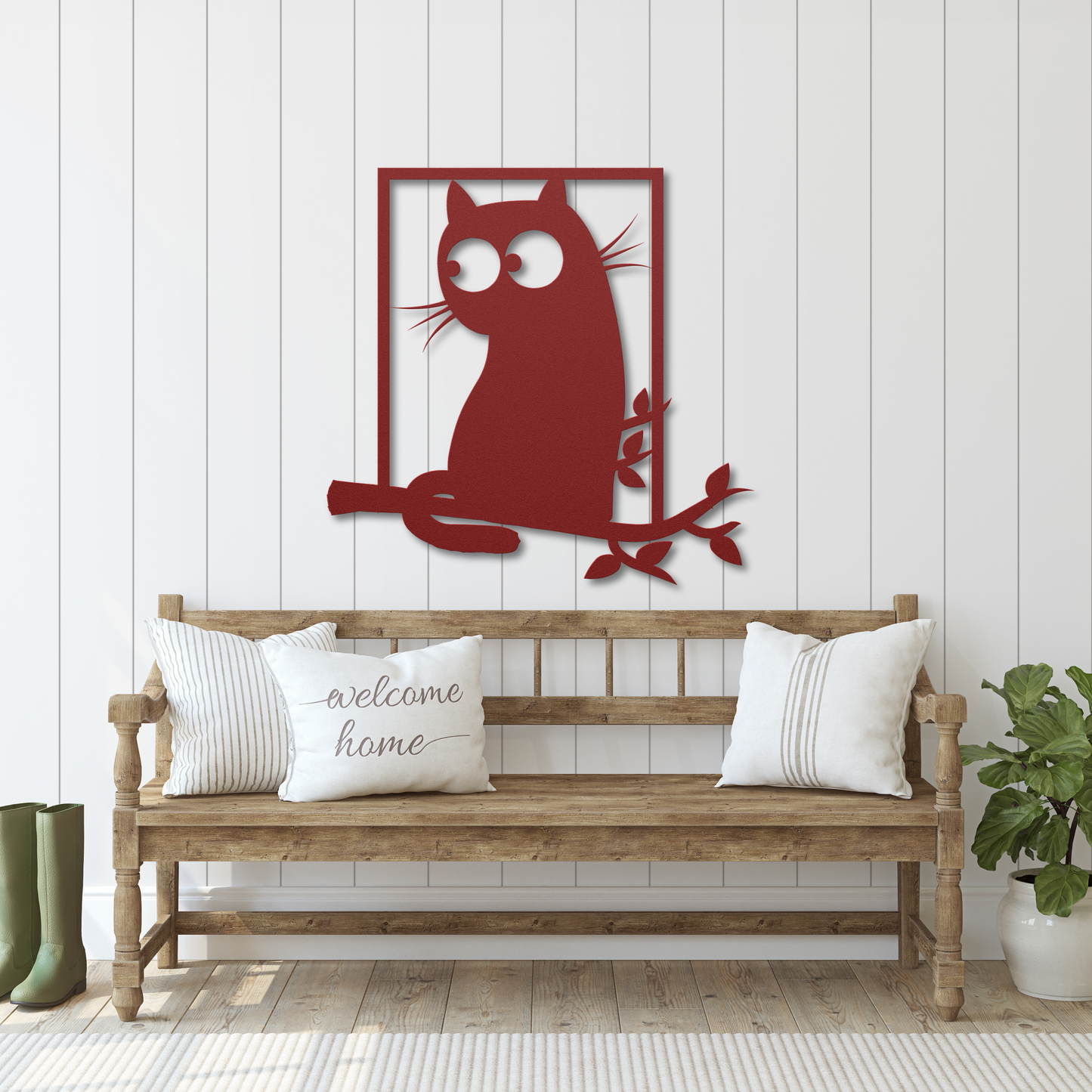 Big Eyed Cat in Tree Metal Wall Art: Purrfect for Cat Lovers