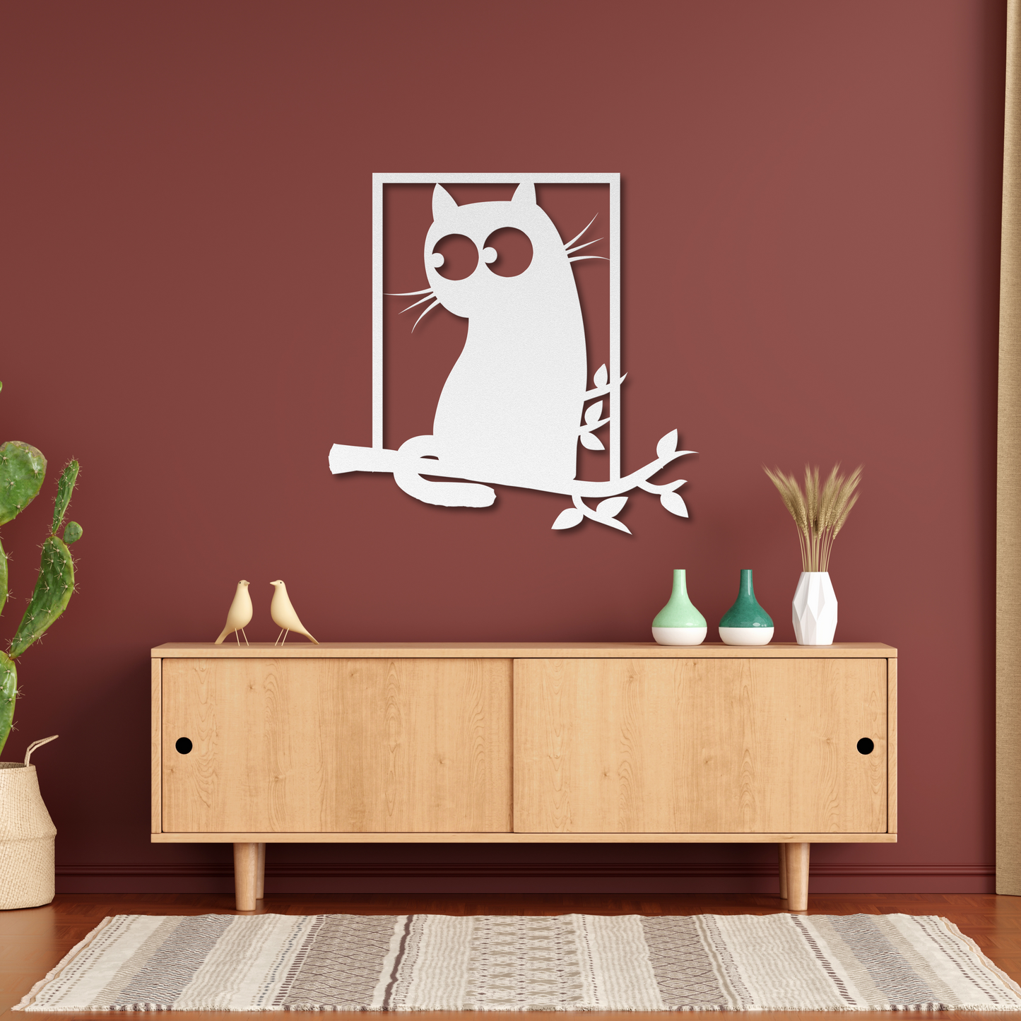 Big Eyed Cat in Tree Metal Wall Art: Purrfect for Cat Lovers