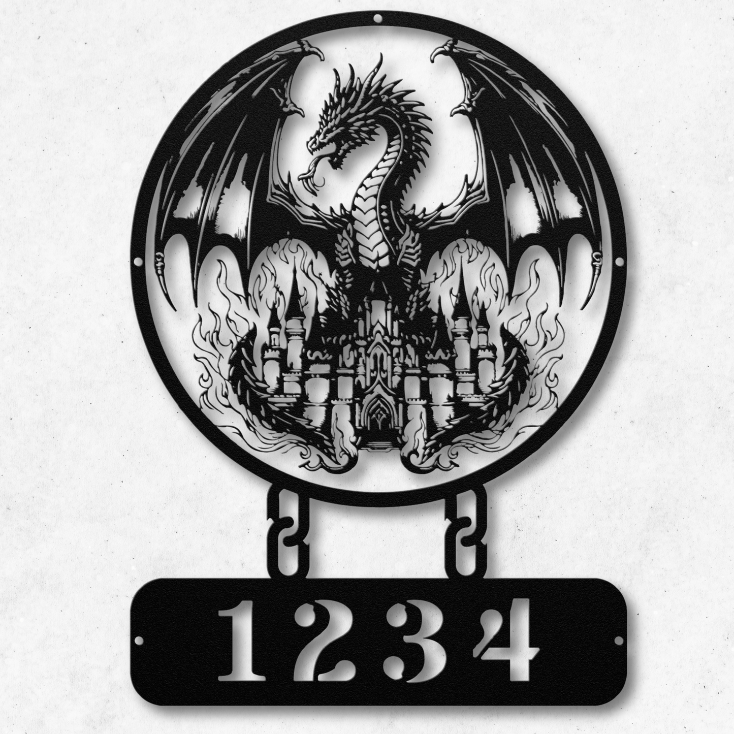 Captivating Dragon on a Fiery Castle Metal Sign: Embrace Fantasy