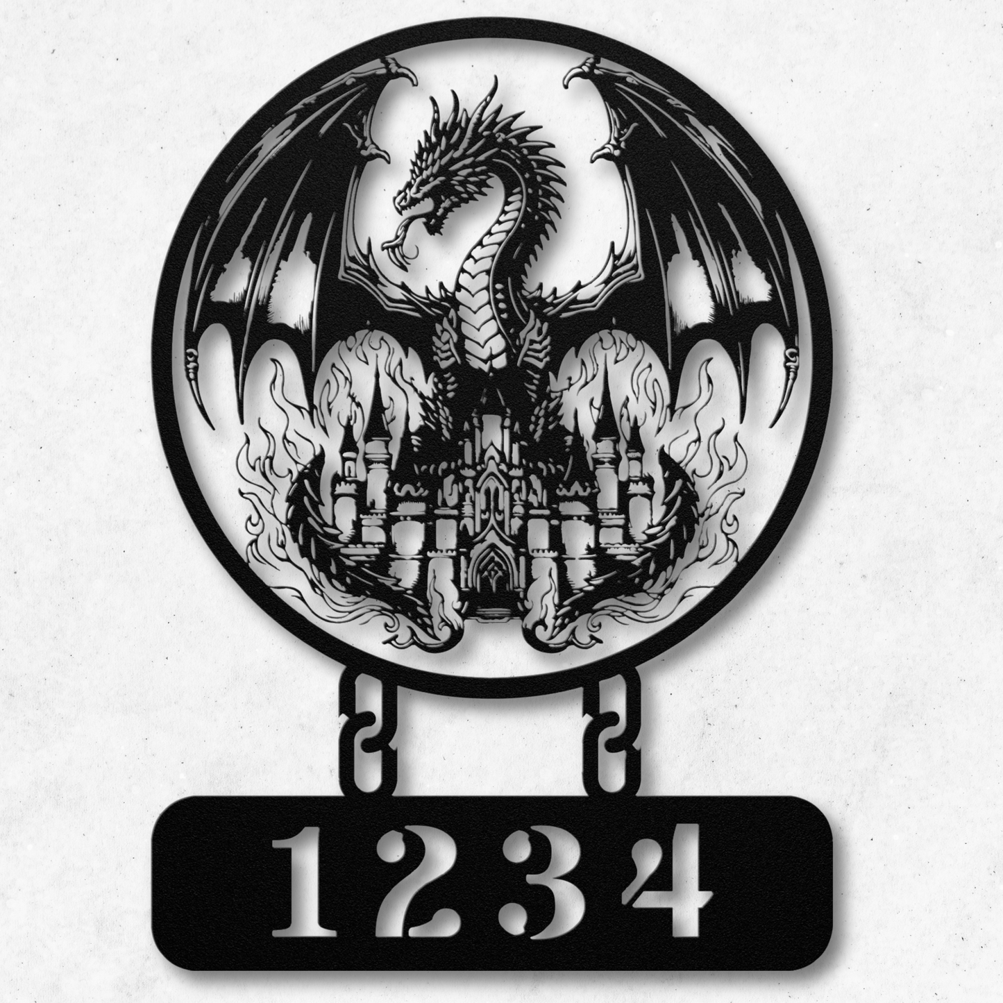 Captivating Dragon on a Fiery Castle Metal Sign: Embrace Fantasy