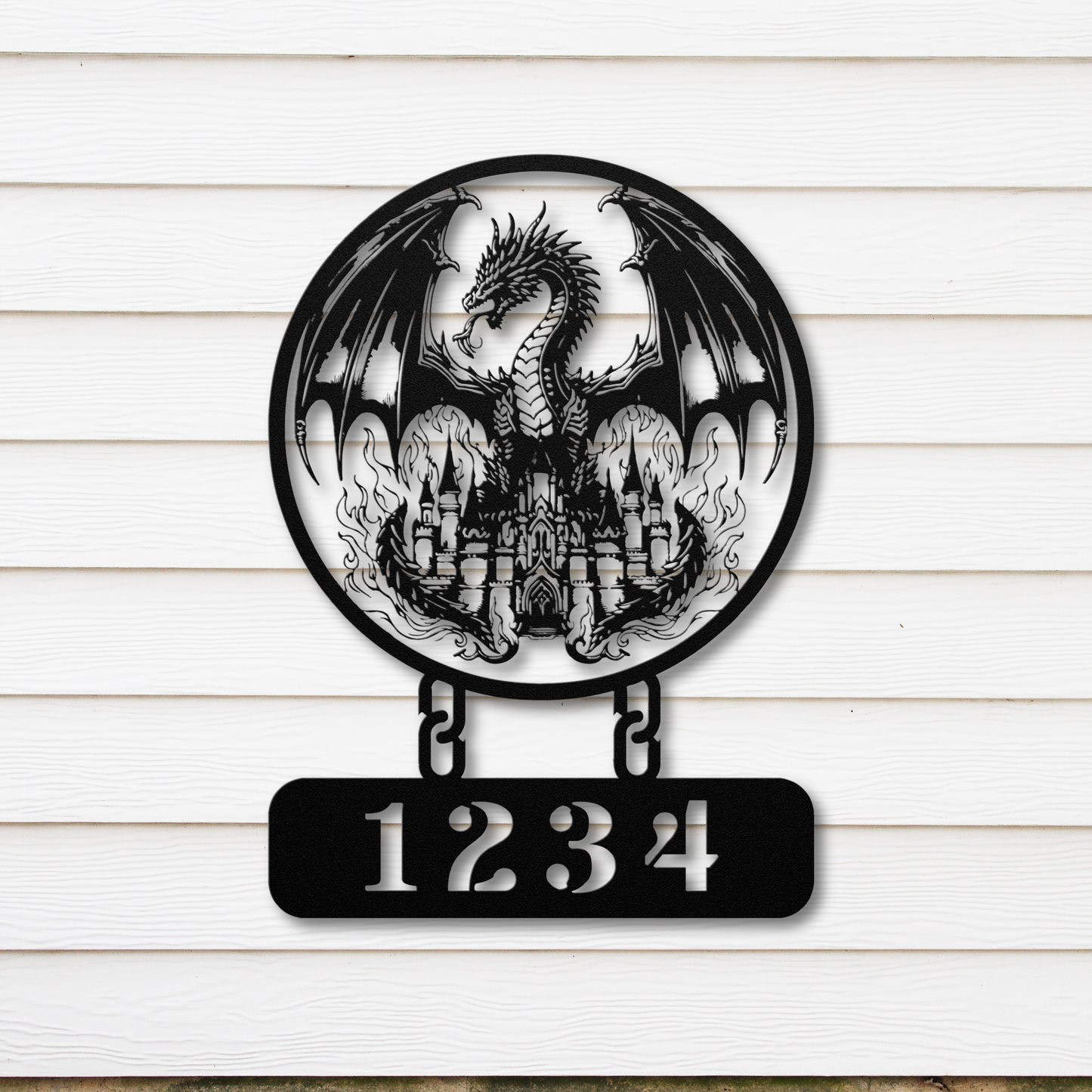 Captivating Dragon on a Fiery Castle Metal Sign: Embrace Fantasy