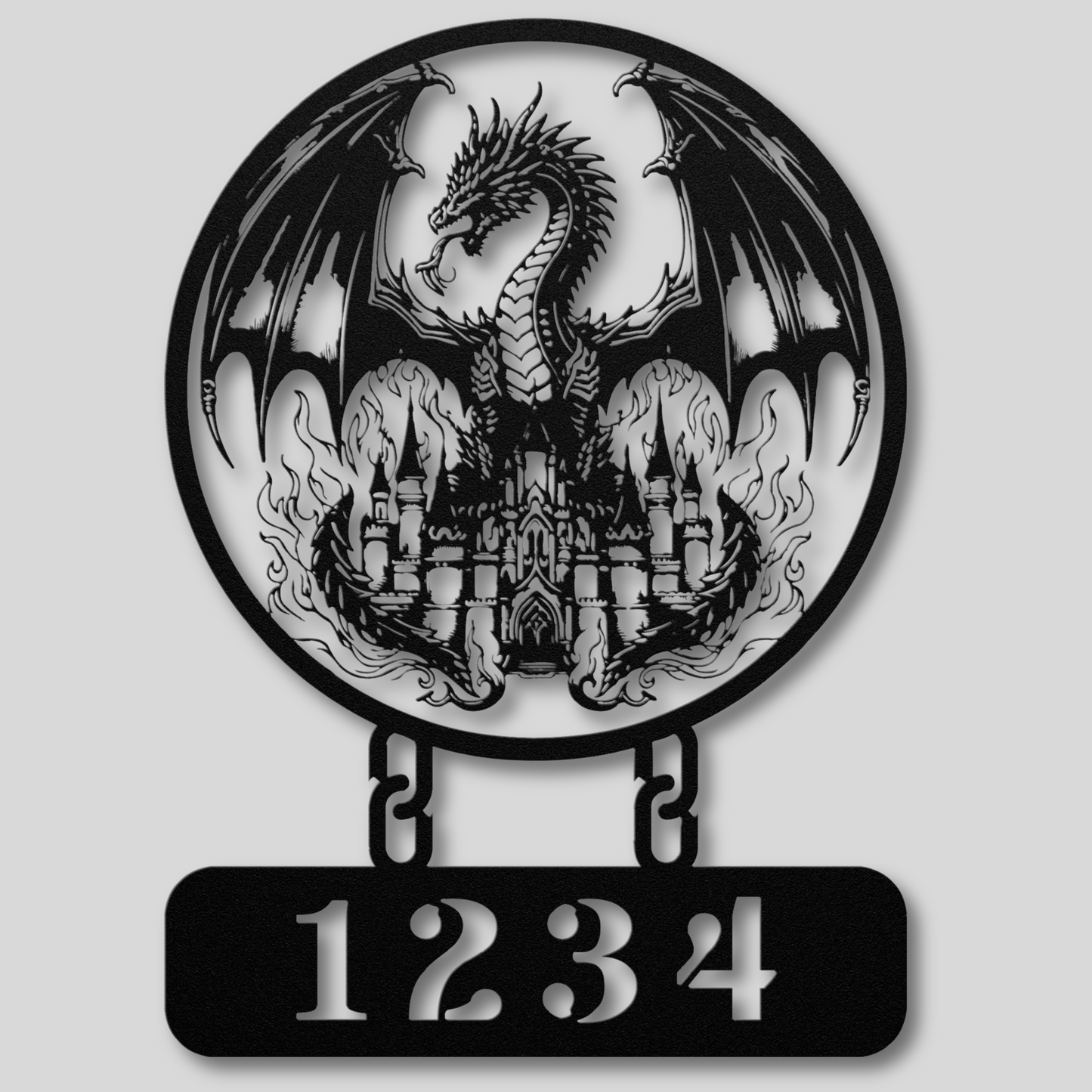 Captivating Dragon on a Fiery Castle Metal Sign: Embrace Fantasy