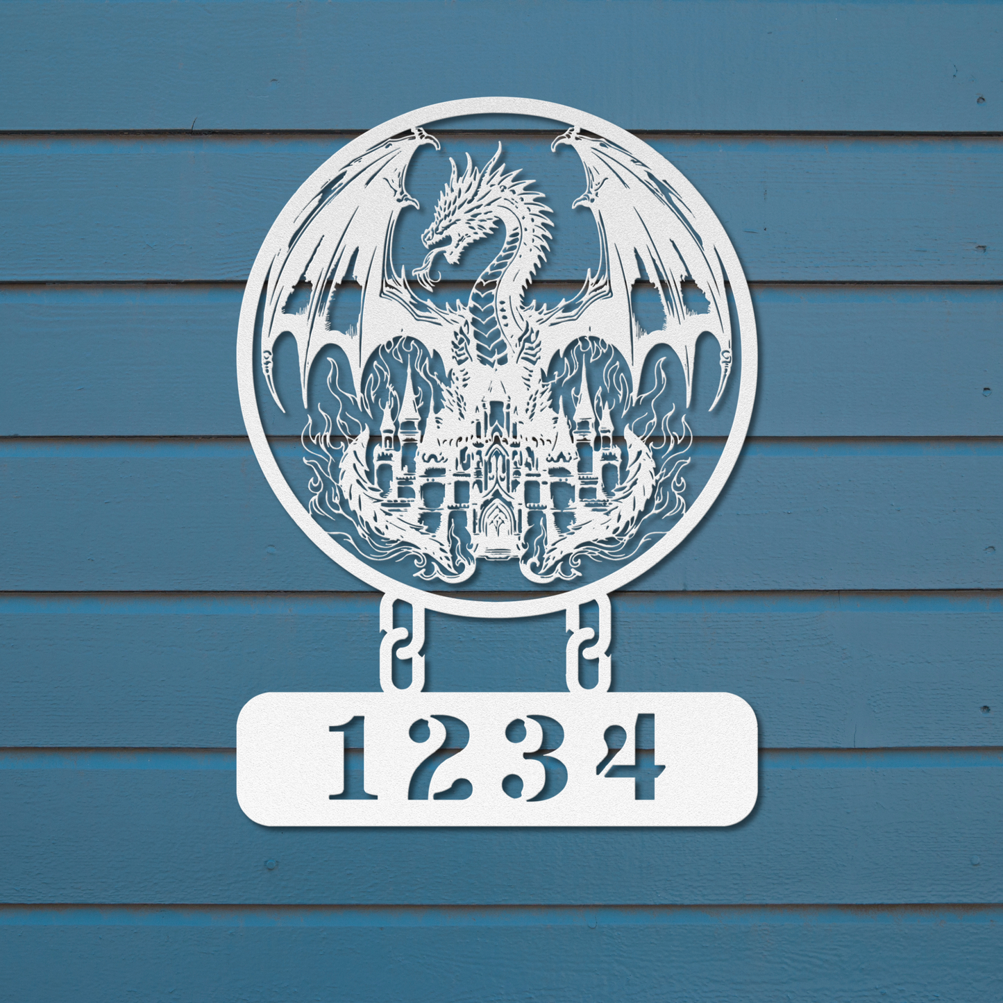 Captivating Dragon on a Fiery Castle Metal Sign: Embrace Fantasy