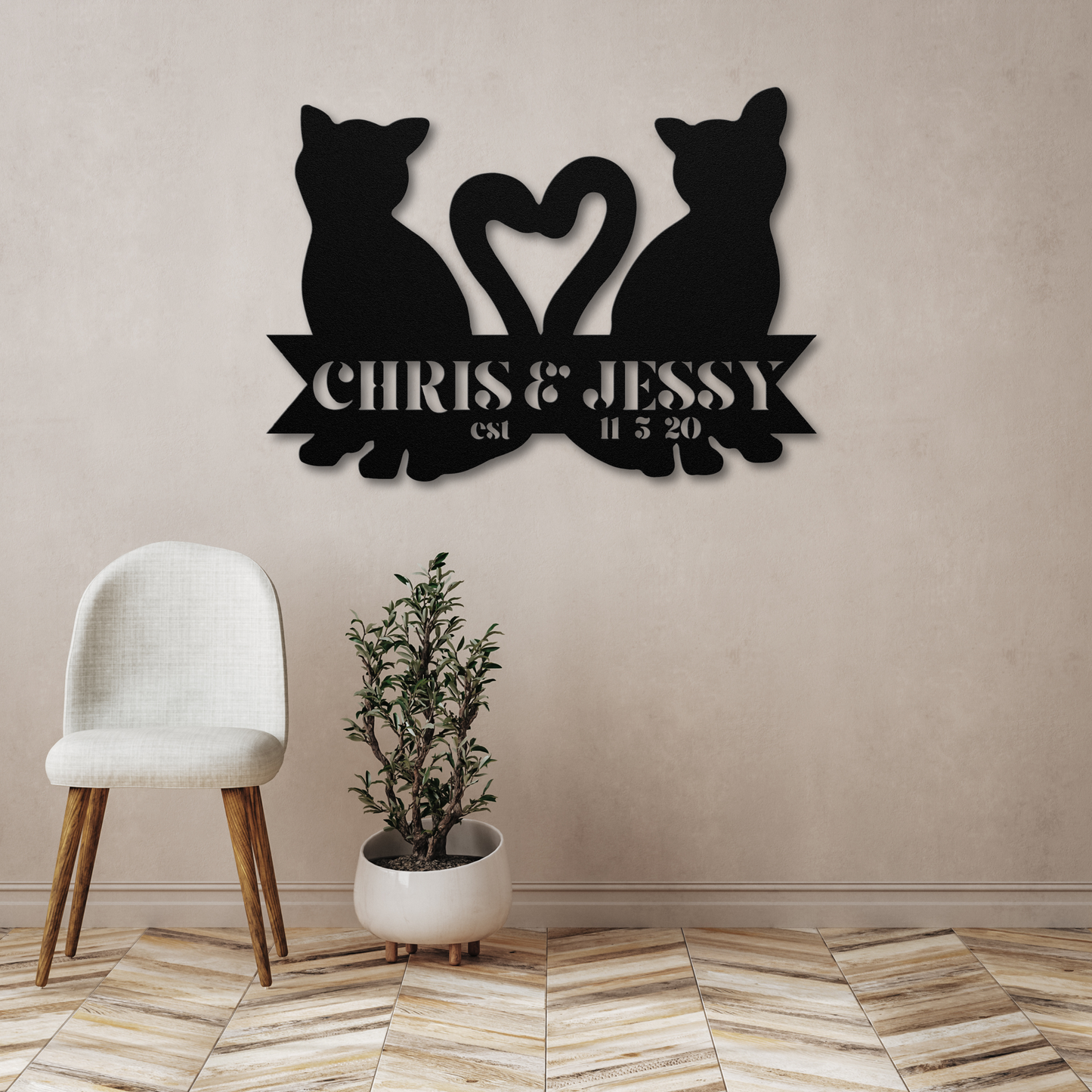 Custom Cat Couple Heart Sign: Personalize with Names & Date