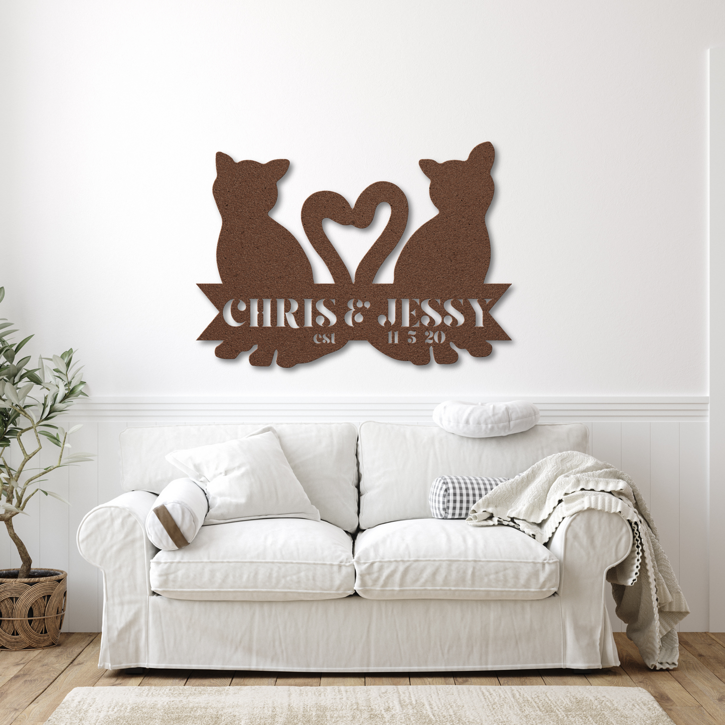 Custom Cat Couple Heart Sign: Personalize with Names & Date