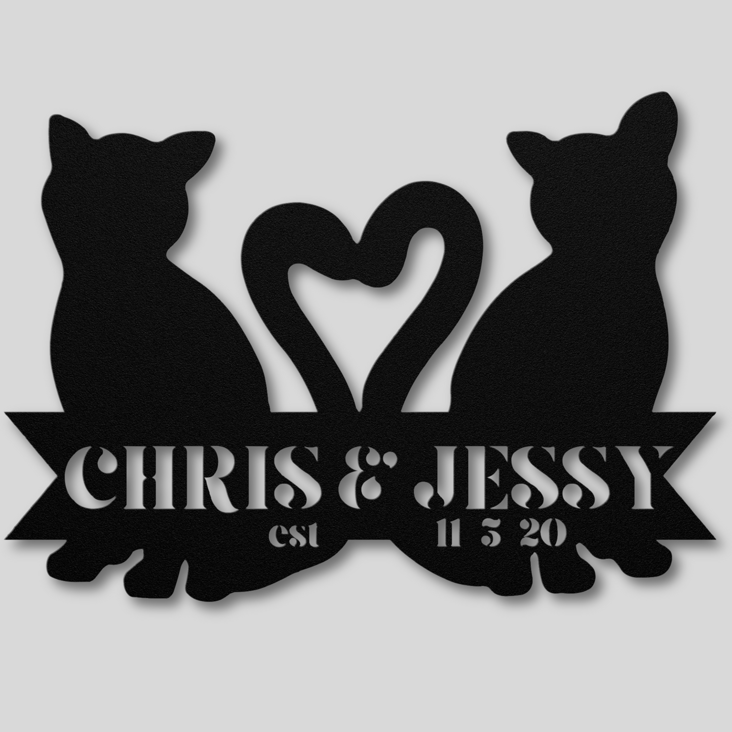 Custom Cat Couple Heart Sign: Personalize with Names & Date
