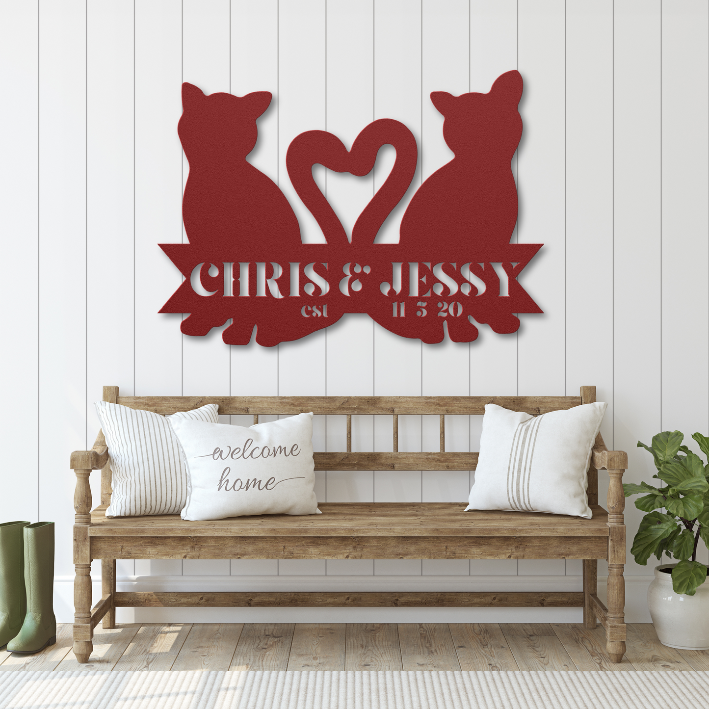 Custom Cat Couple Heart Sign: Personalize with Names & Date