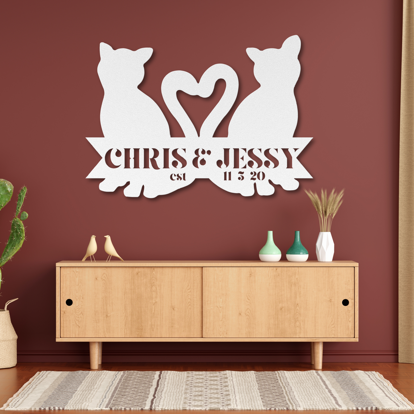 Custom Cat Couple Heart Sign: Personalize with Names & Date