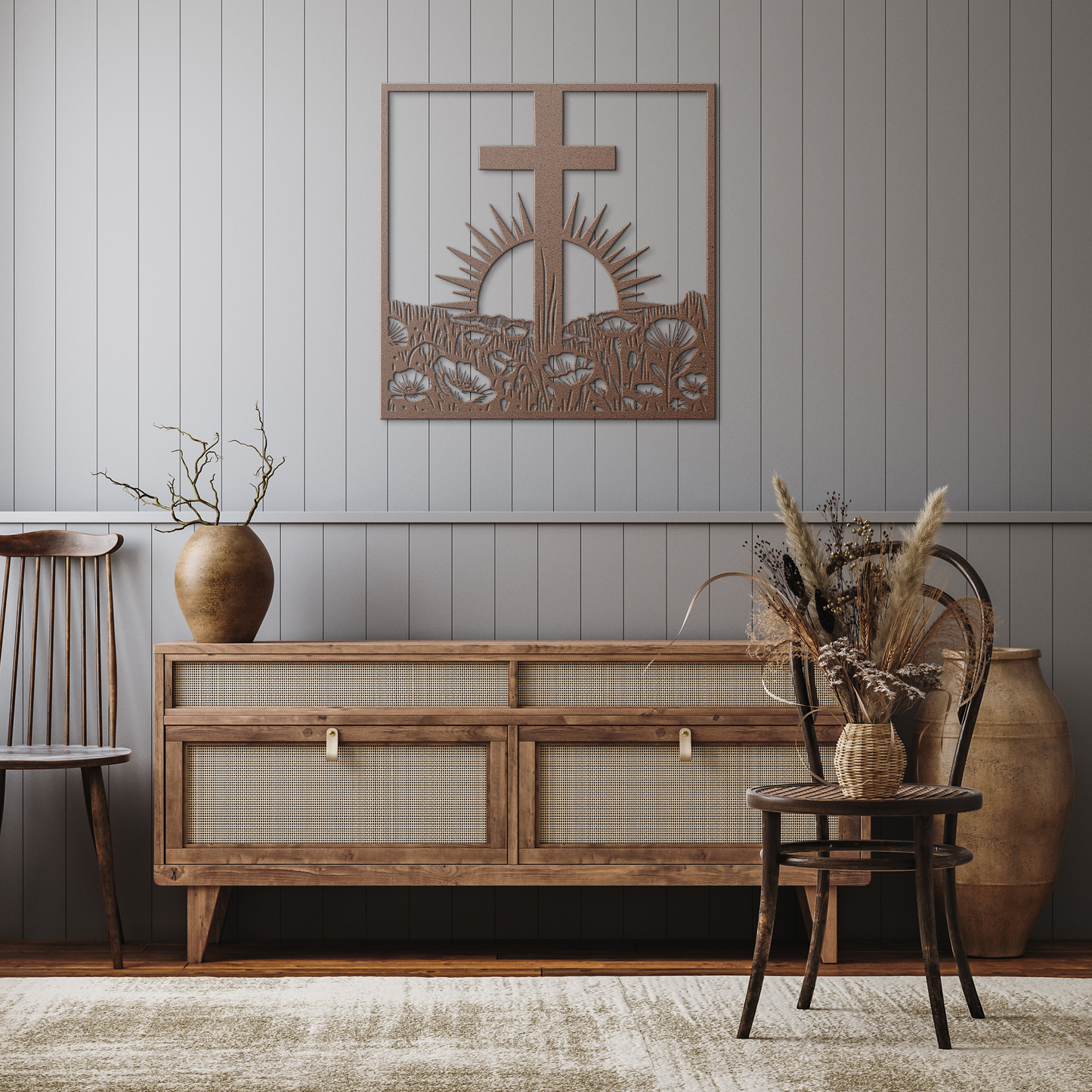 Rustic Cross in a Field Metal Wall Art: Embrace Spirituality