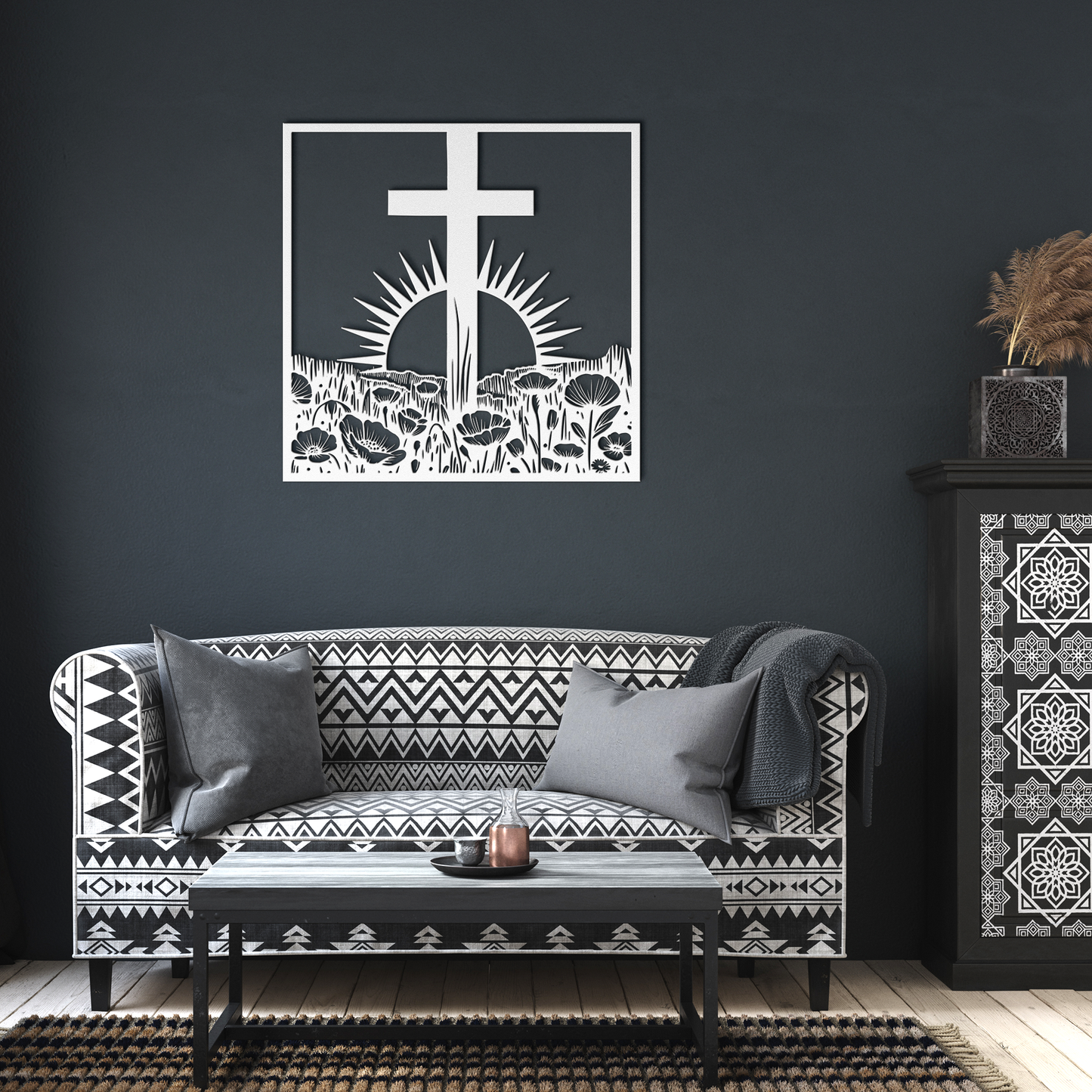Rustic Cross in a Field Metal Wall Art: Embrace Spirituality