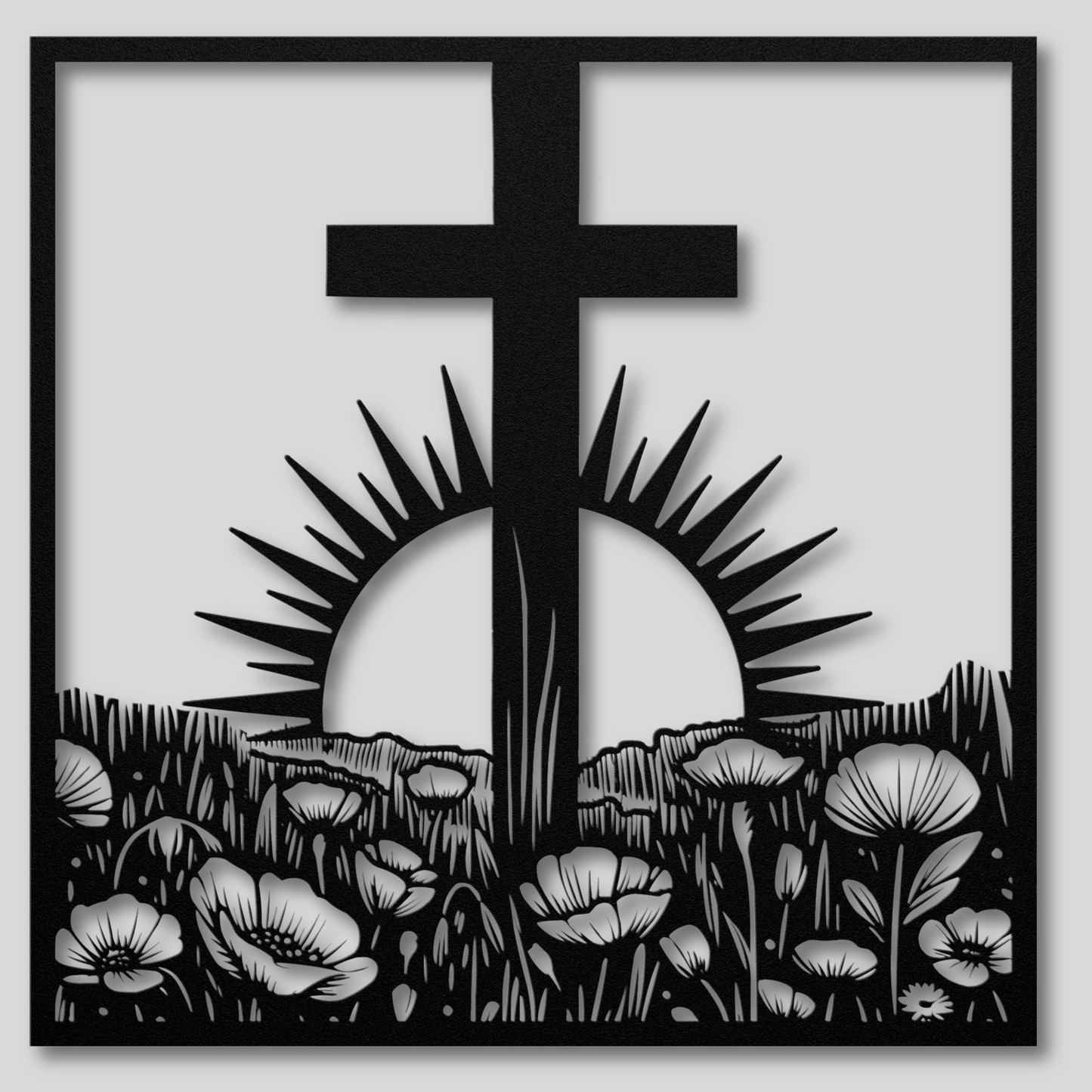 Rustic Cross in a Field Metal Wall Art: Embrace Spirituality