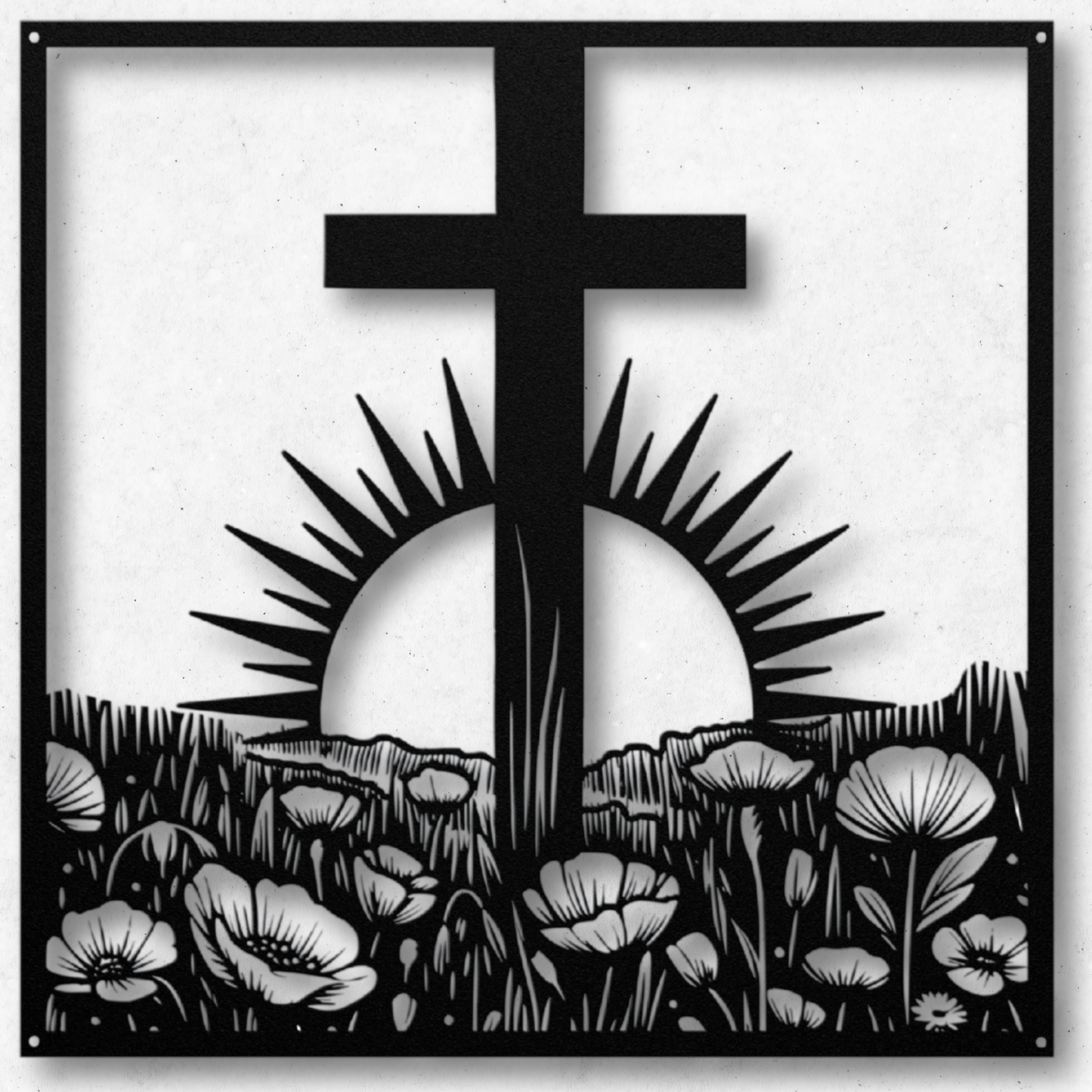 Rustic Cross in a Field Metal Wall Art: Embrace Spirituality
