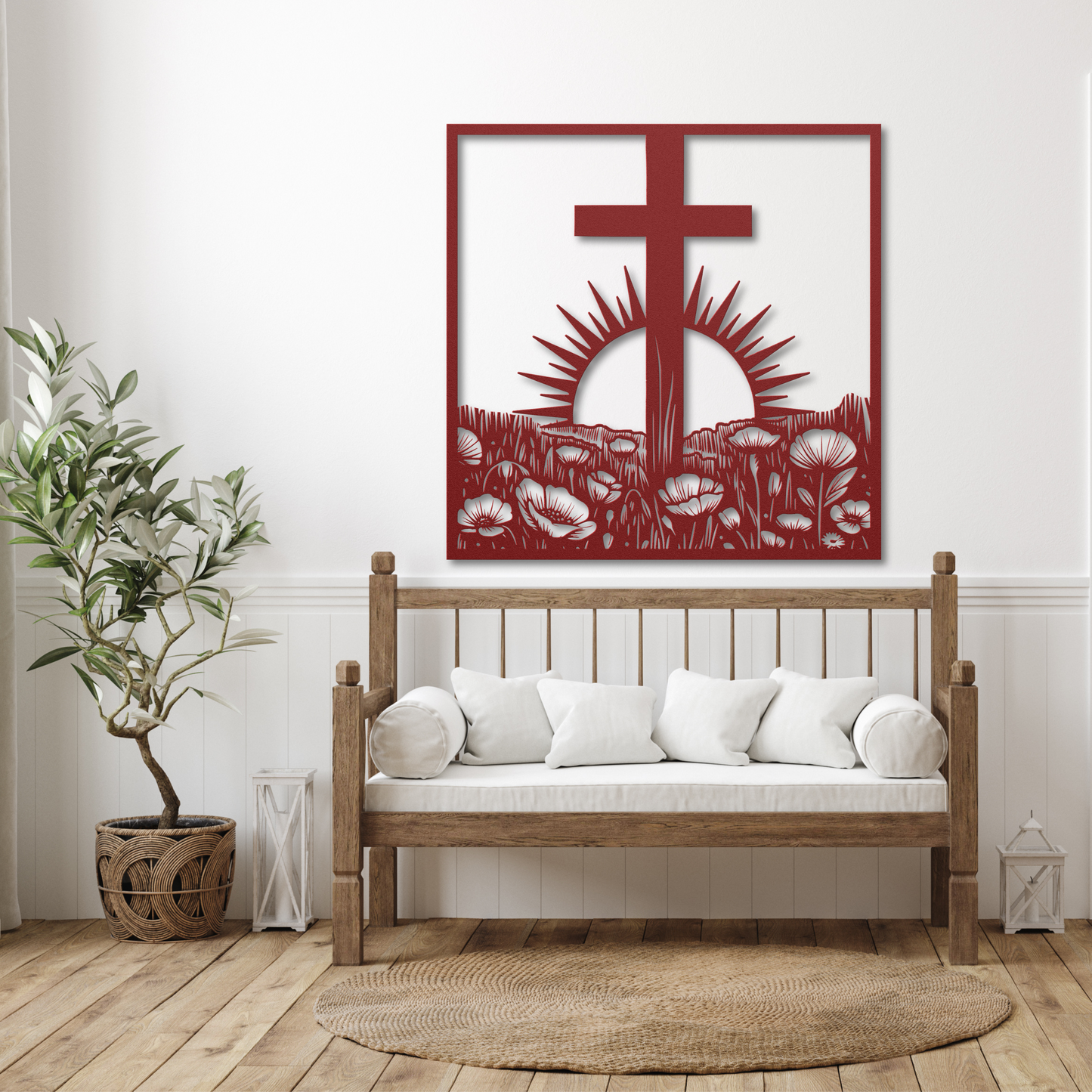 Rustic Cross in a Field Metal Wall Art: Embrace Spirituality