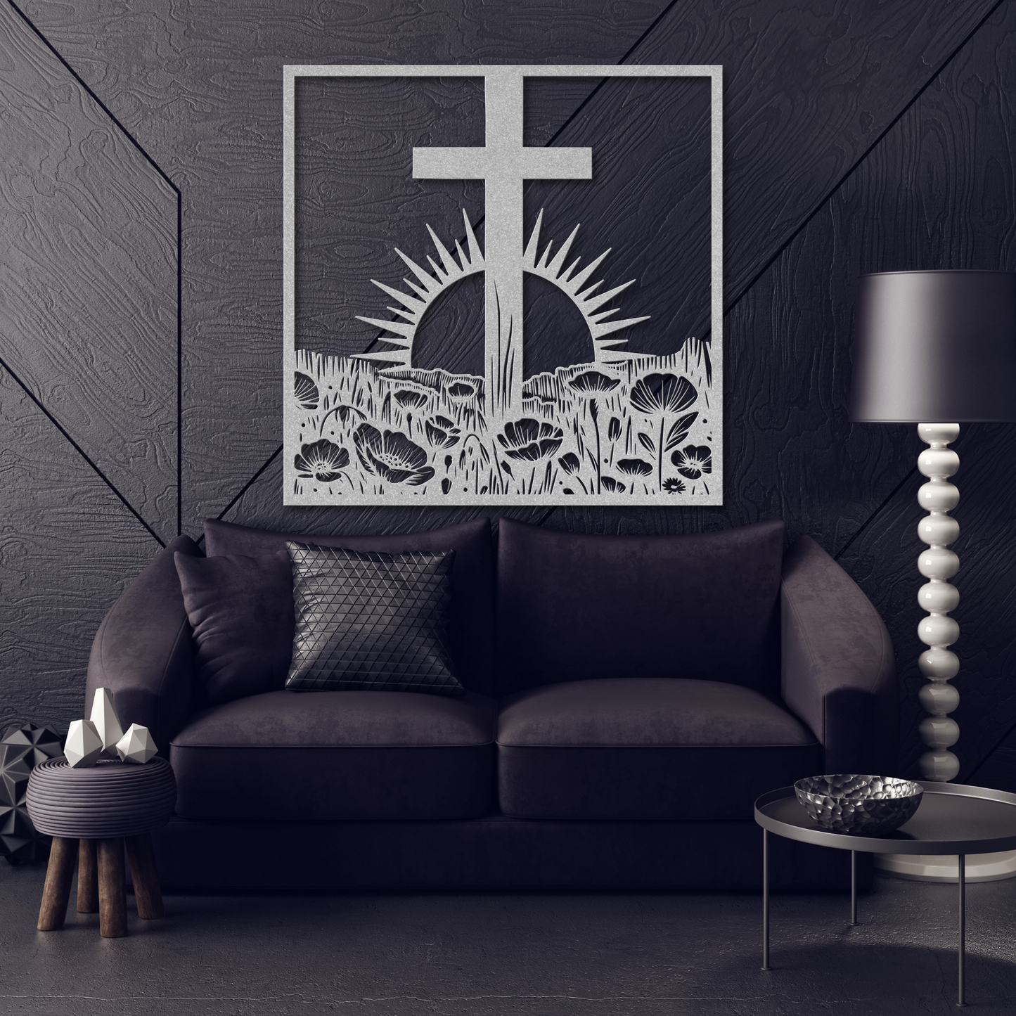 Rustic Cross in a Field Metal Wall Art: Embrace Spirituality