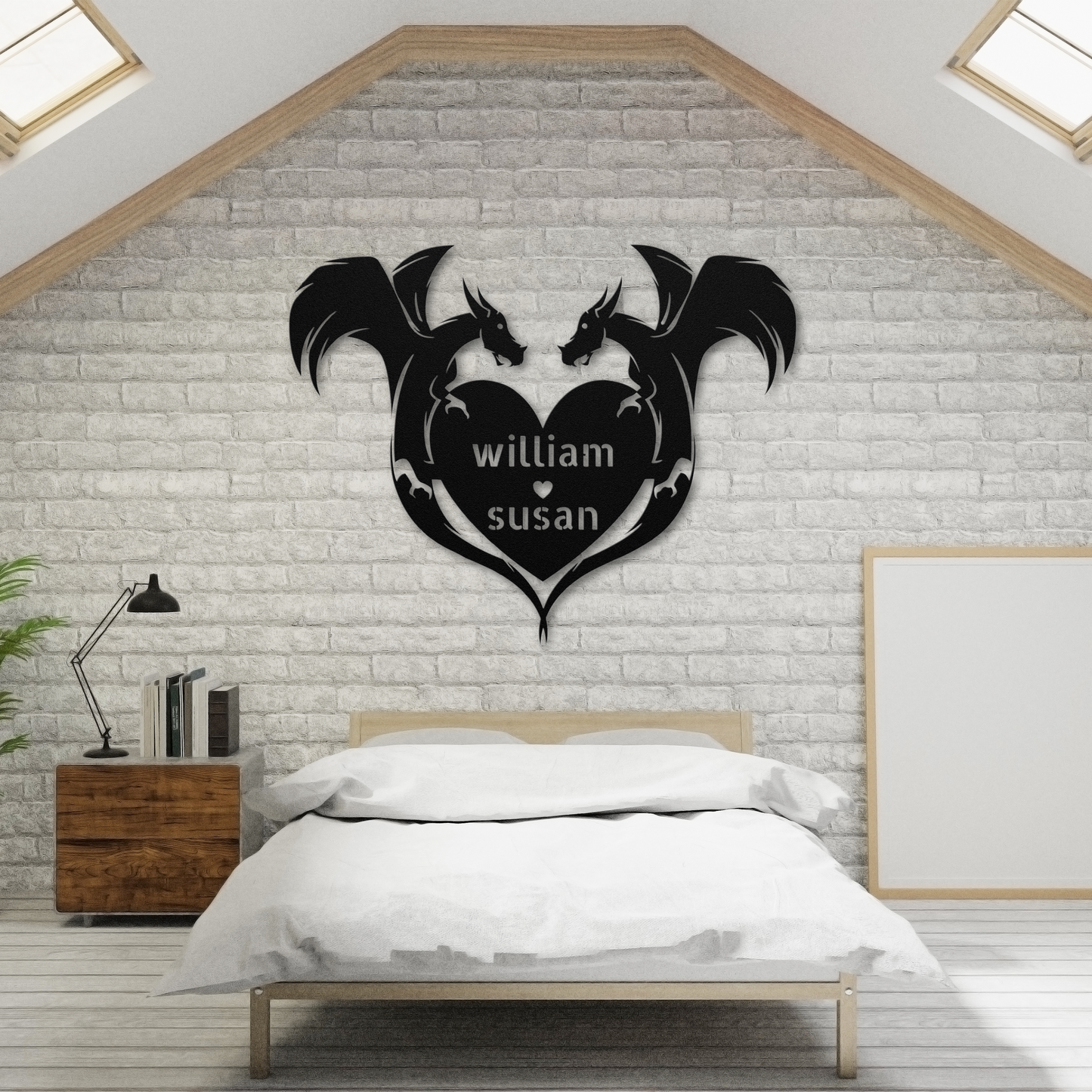 Romantic Personalized Dragons Heart Metal Sign: A Touch of Fantasy Love
