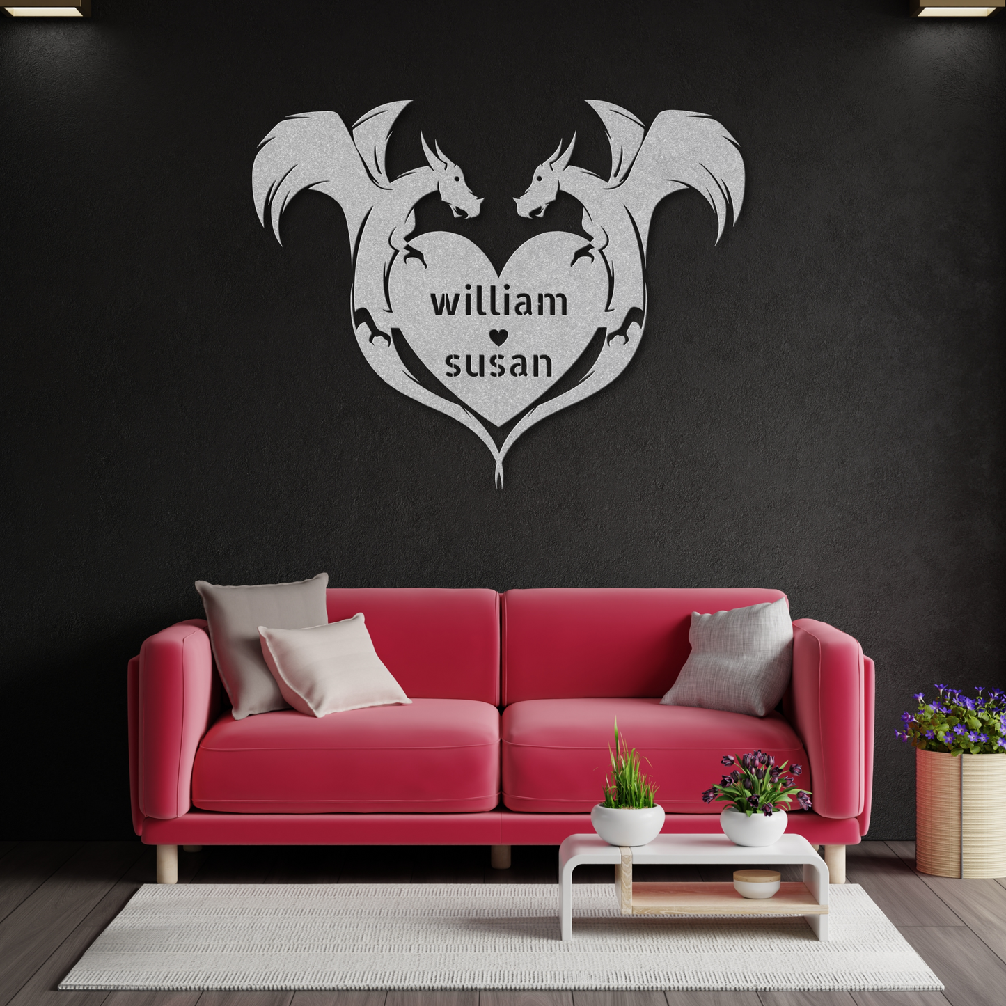 Romantic Personalized Dragons Heart Metal Sign: A Touch of Fantasy Love