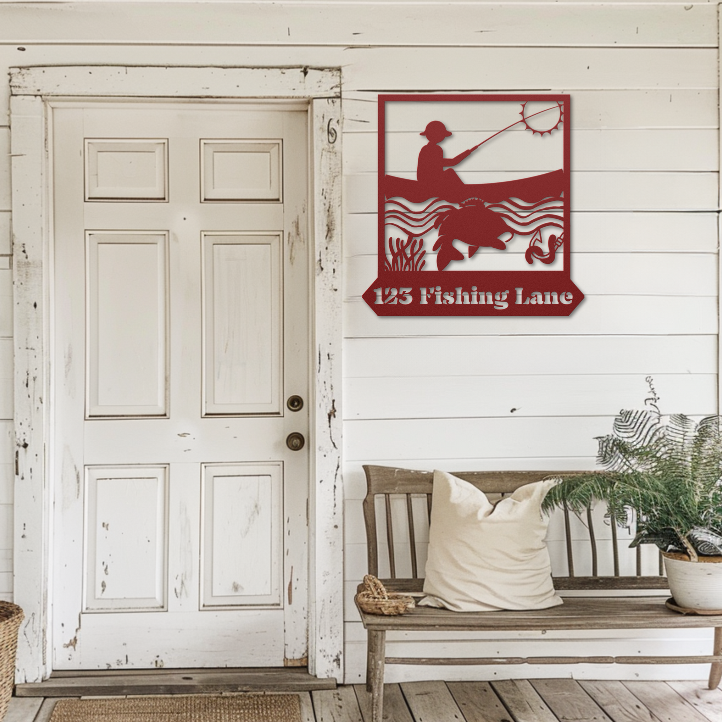 Customizable Street Sign Metal Art: Fisherman in His Boat