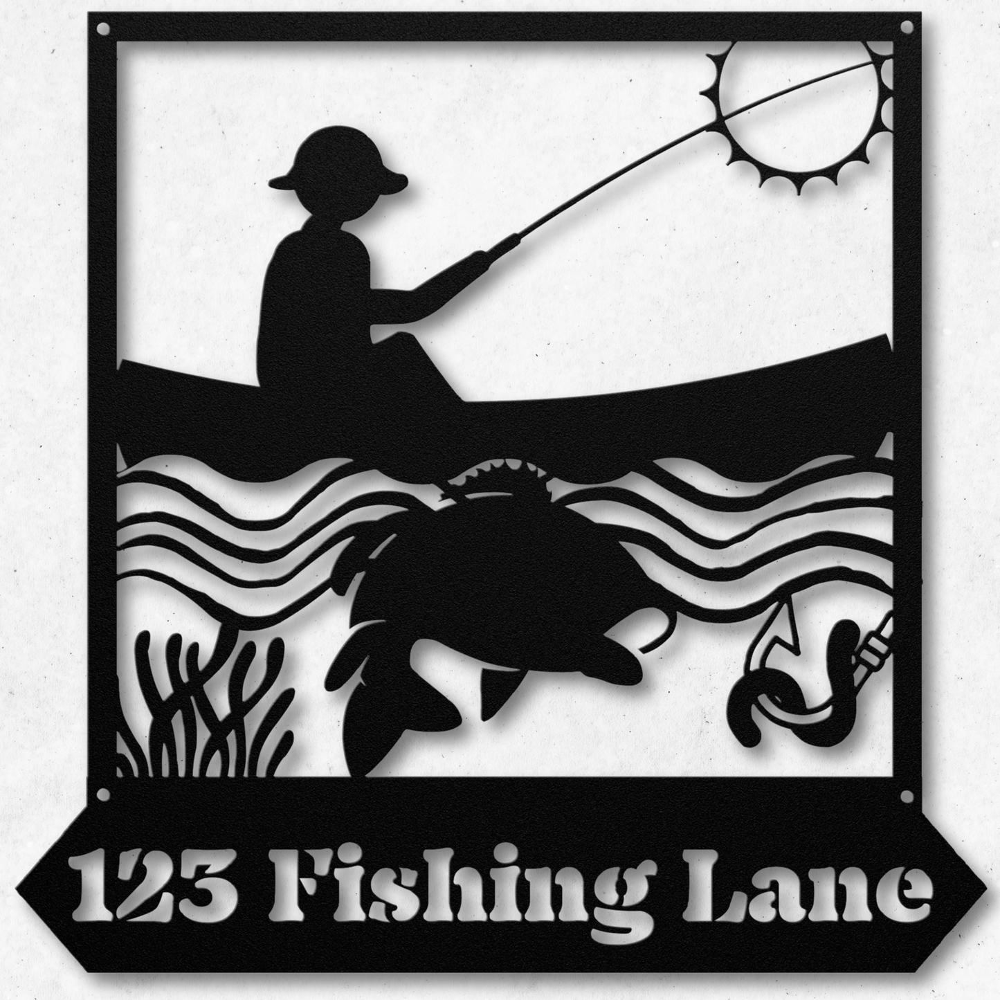 Customizable Street Sign Metal Art: Fisherman in His Boat