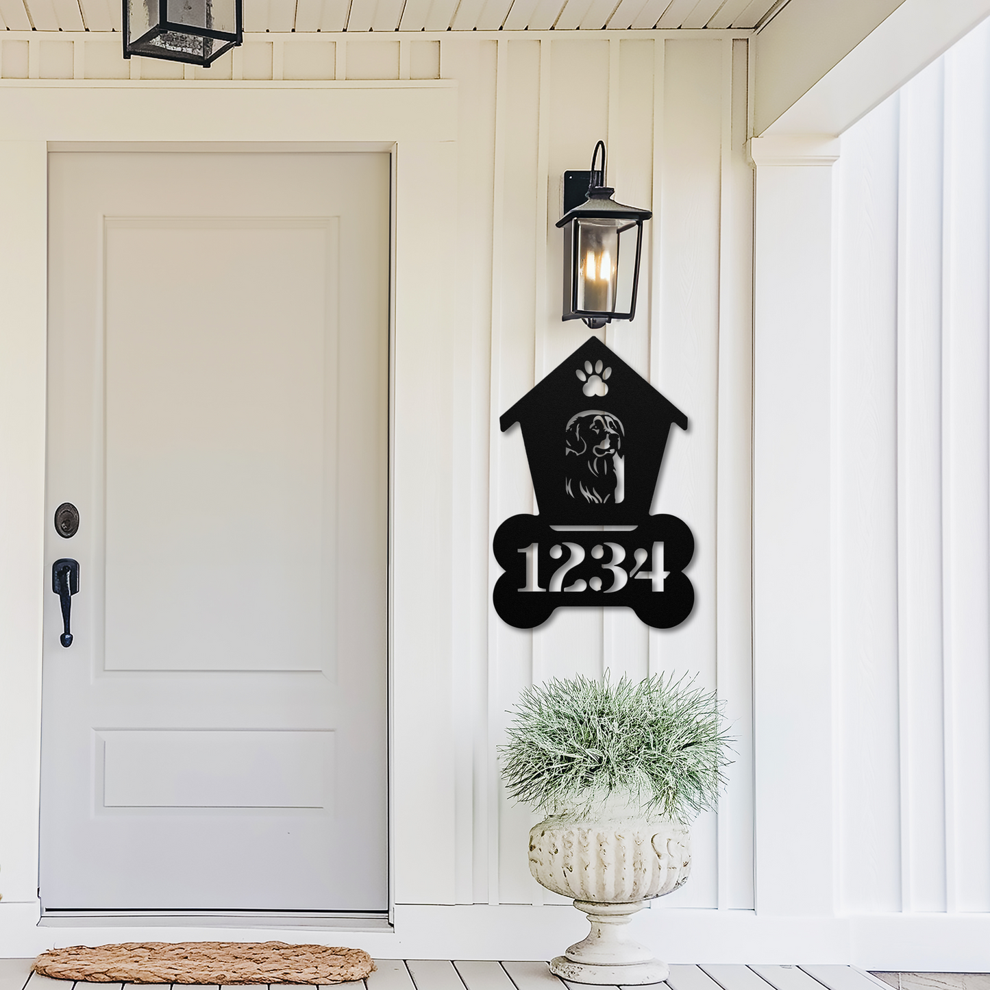 Golden Retriever Dog House Number Metal Sign: A Tail-Wagging Touch