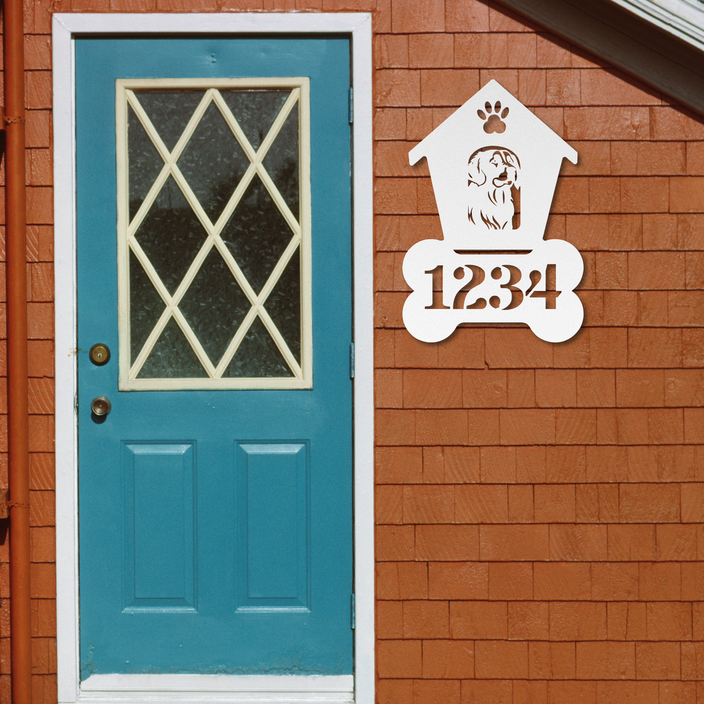 Golden Retriever Dog House Number Metal Sign: A Tail-Wagging Touch