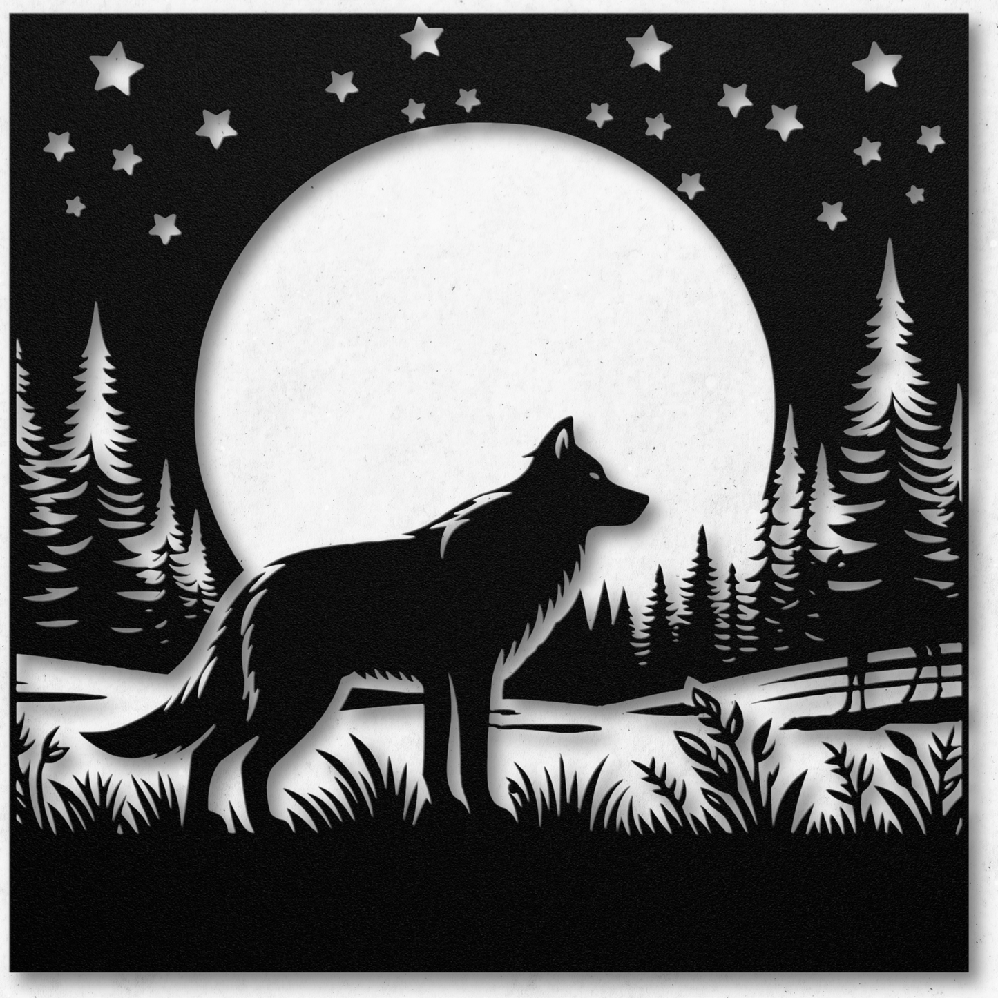 Wolf in the Meadow Metal Wall Art: Perfect for Wolf Lovers
