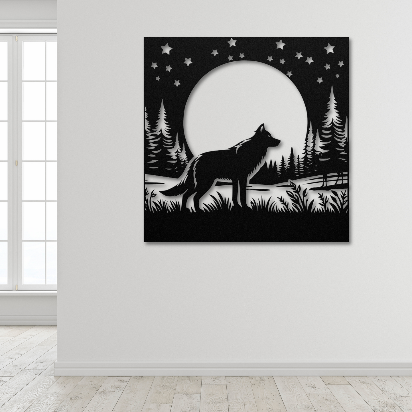 Wolf in the Meadow Metal Wall Art: Perfect for Wolf Lovers