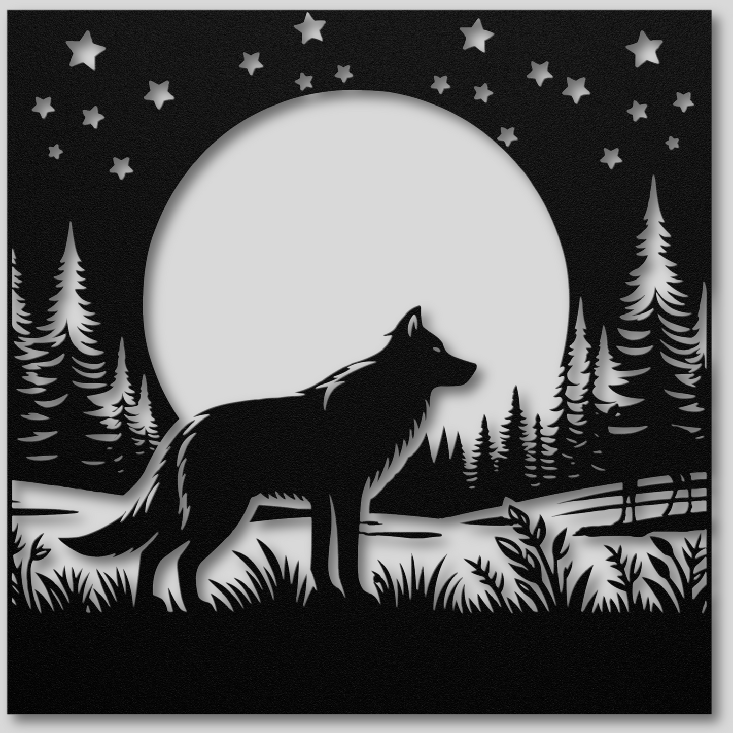 Wolf in the Meadow Metal Wall Art: Perfect for Wolf Lovers