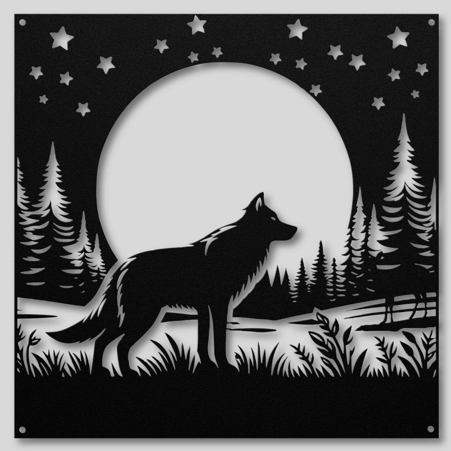 Wolf in the Meadow Metal Wall Art: Perfect for Wolf Lovers