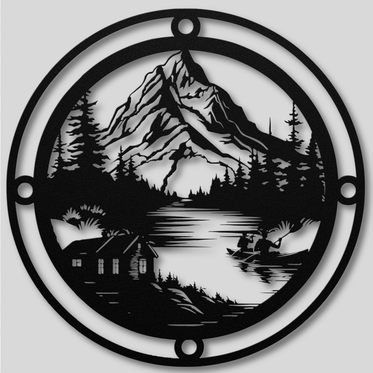 Scenic Mountain Scene with Canoe Metal Wall Art: Perfect for Nature Lovers