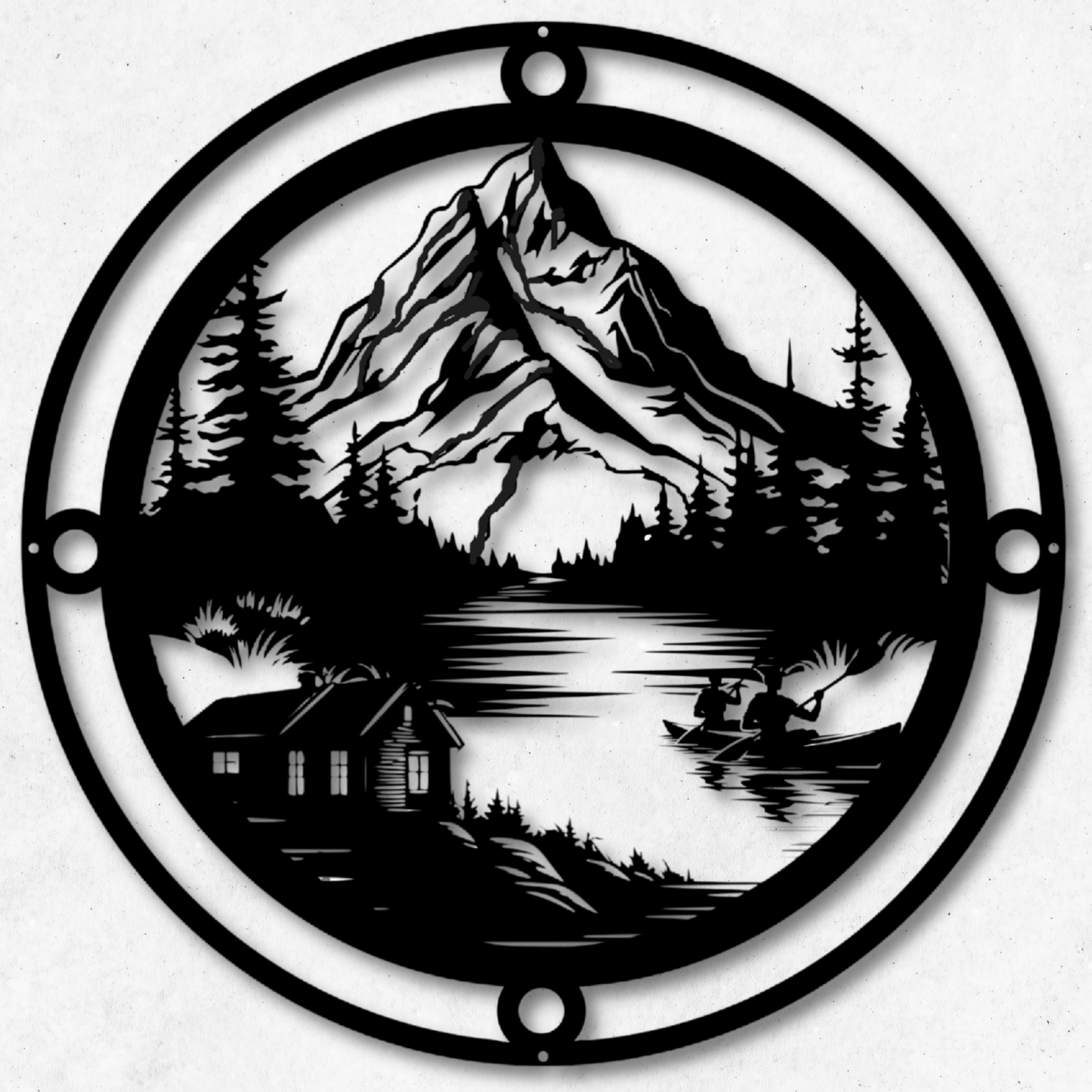 Scenic Mountain Scene with Canoe Metal Wall Art: Perfect for Nature Lovers
