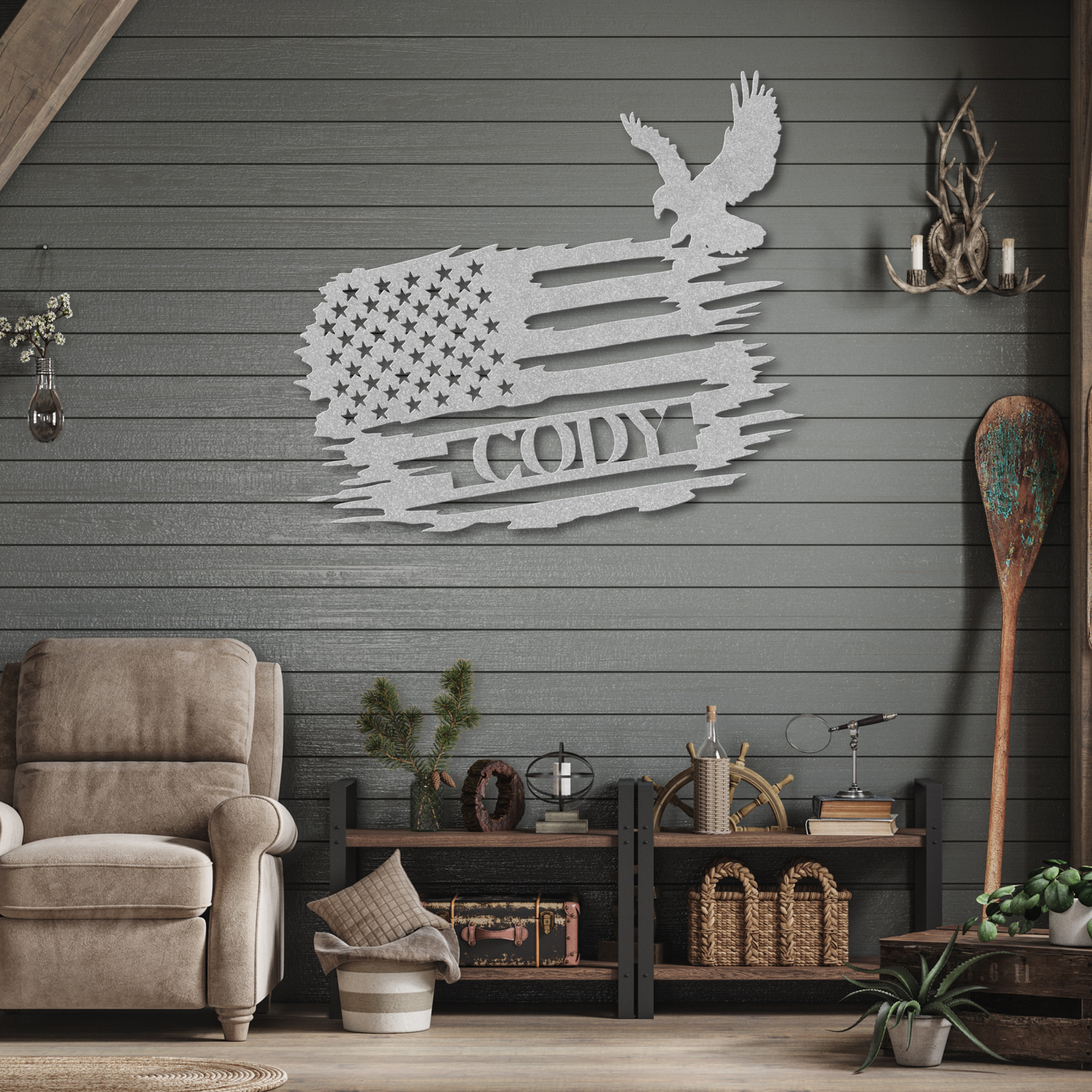 Custom Flag Sign with Bald Eagle: Personalized with Your Name