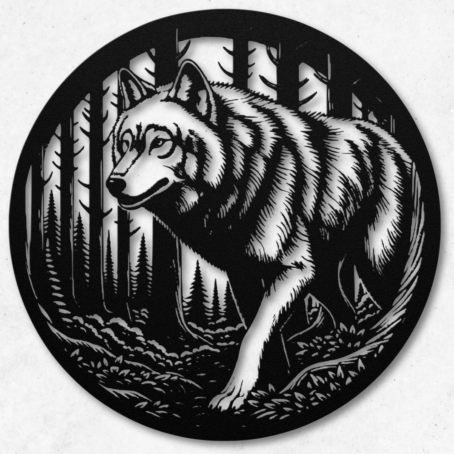 Intense Wolf Stalking Through in the Woods Metal Wall Art: Embrace the Wild
