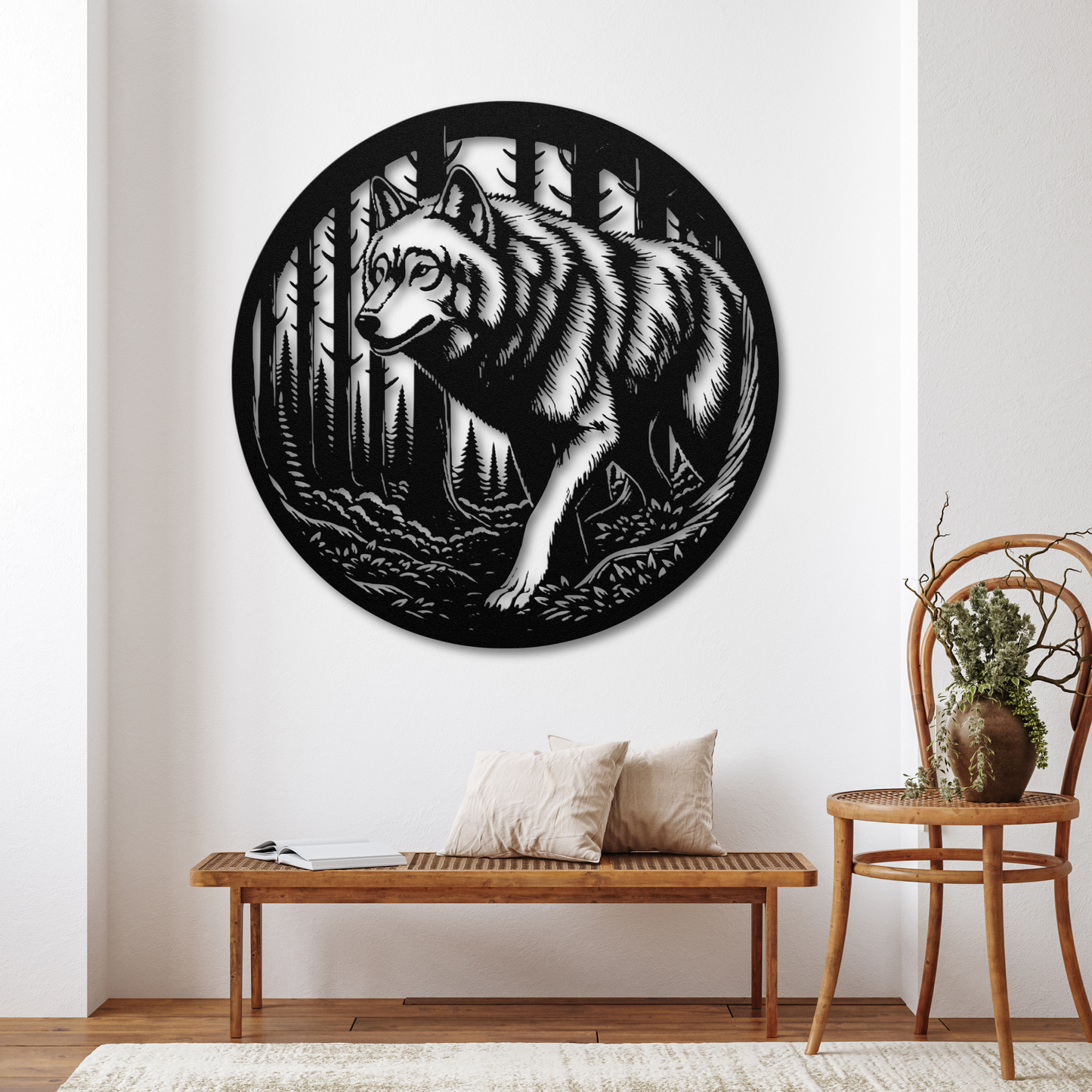 Intense Wolf Stalking Through in the Woods Metal Wall Art: Embrace the Wild
