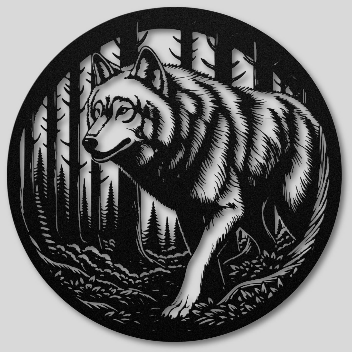 Intense Wolf Stalking Through in the Woods Metal Wall Art: Embrace the Wild